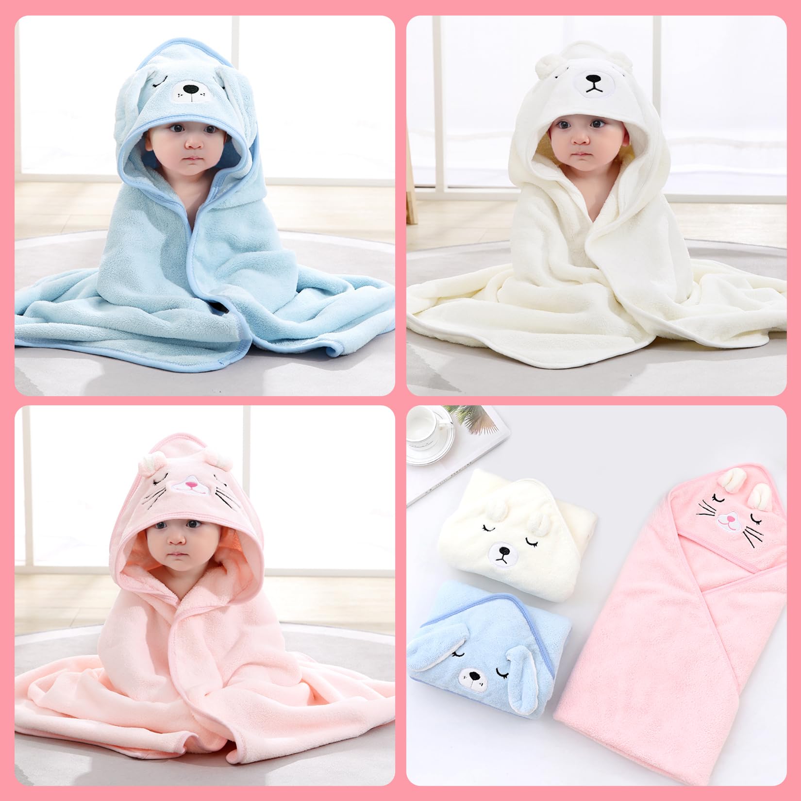 Cape De Bain Bebe 3 Pcs Serviette De Bain Bebe Douces Absorption Forte et Lavable en Machine Convient à 0-5 Ans (80 * 80cm)