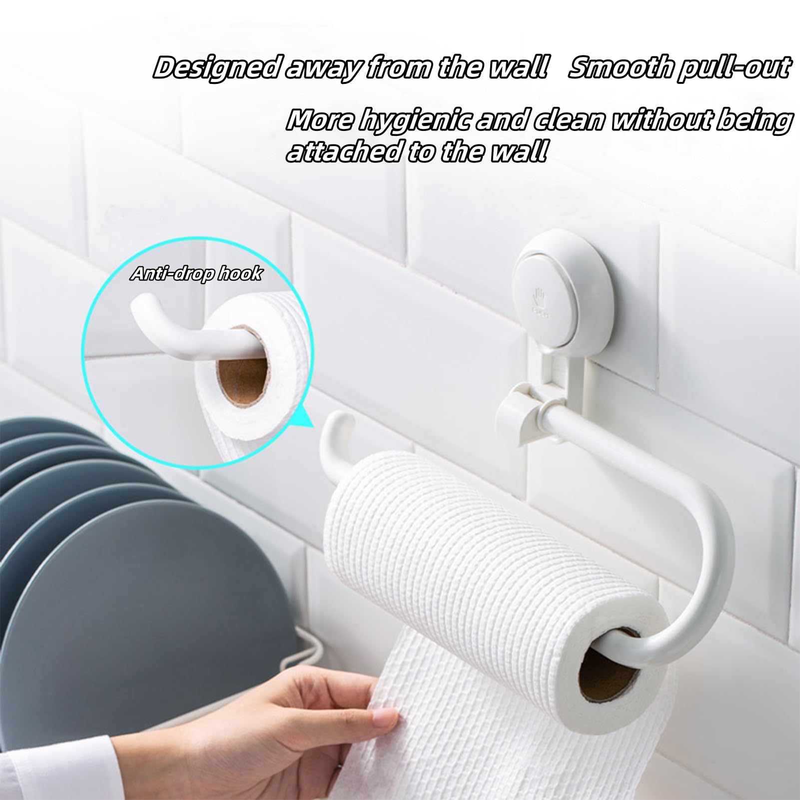 Porta Rotolo Da Cucina A Ventosa – Senza Fori – Bianco, In ABS – Montaggio Sotto Armadio