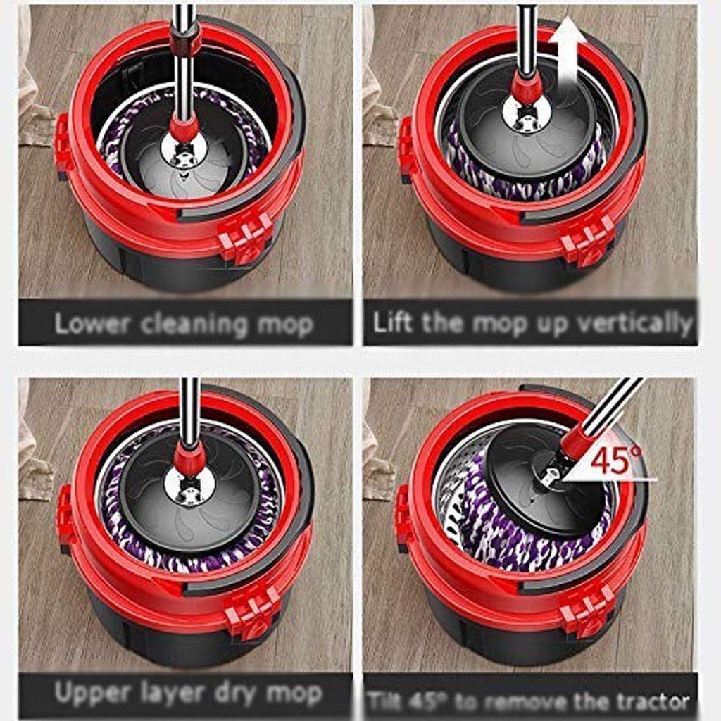 Fregona giratoria, Juegos de Sistema Giratorio 360 Spin Mop con Mango extendido, 3 recambios de Cabezal de Microfibra adicionales para (Rojo)