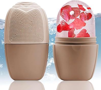 XHJRI Ice Face Roller Massager,Ice Cube Roller for Face, Eyes and Neck Naturally Conditioning and Skin Care,De-Puff Eye Bags,Reduce Migraine Pain,Reusable Massage Silicone Ice Mold New Coffee