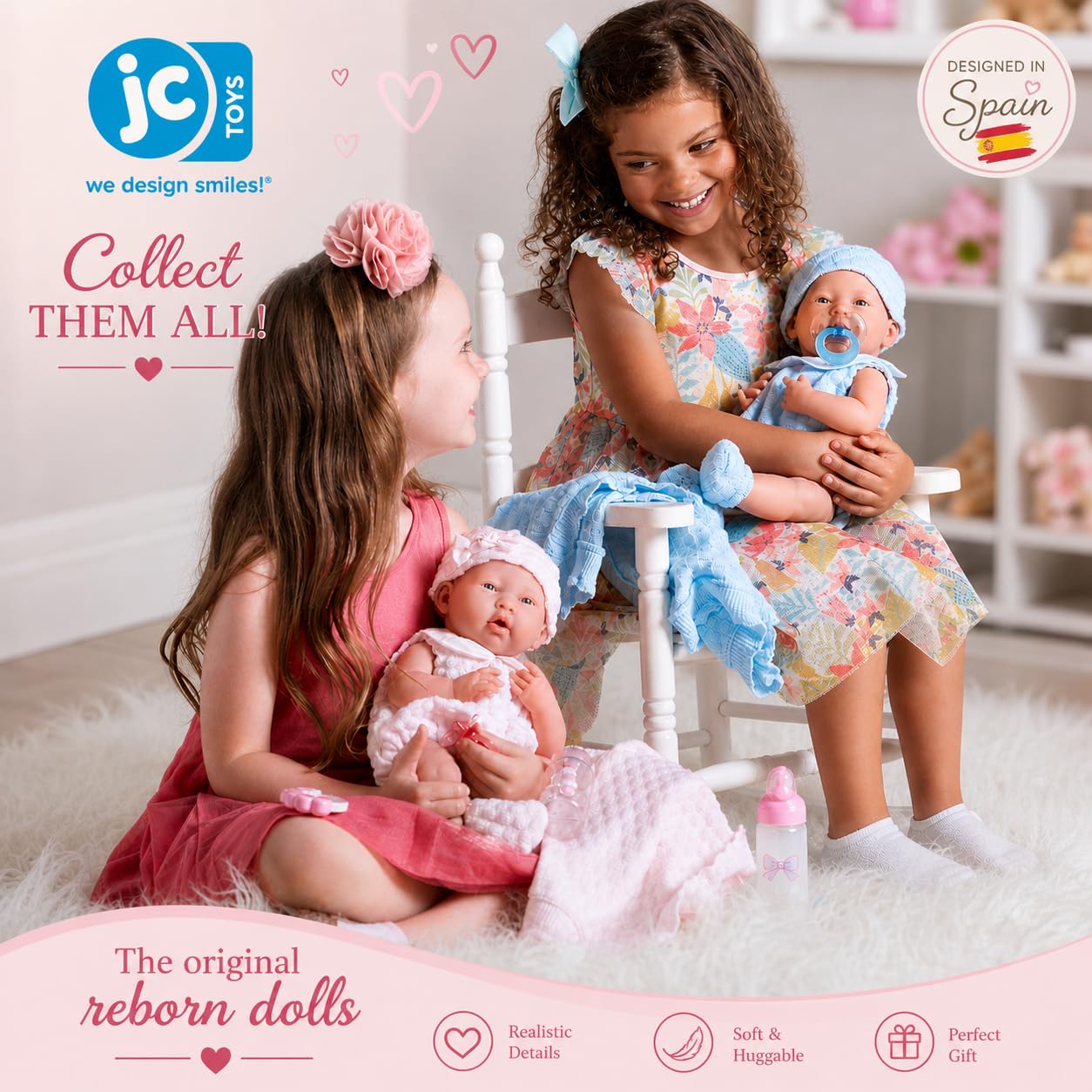 JC TOYS Berenguer - 18053 Poupon réaliste petite fille - tenue rose en tricot avec couverture - 20.57x37.08x18.29 cm