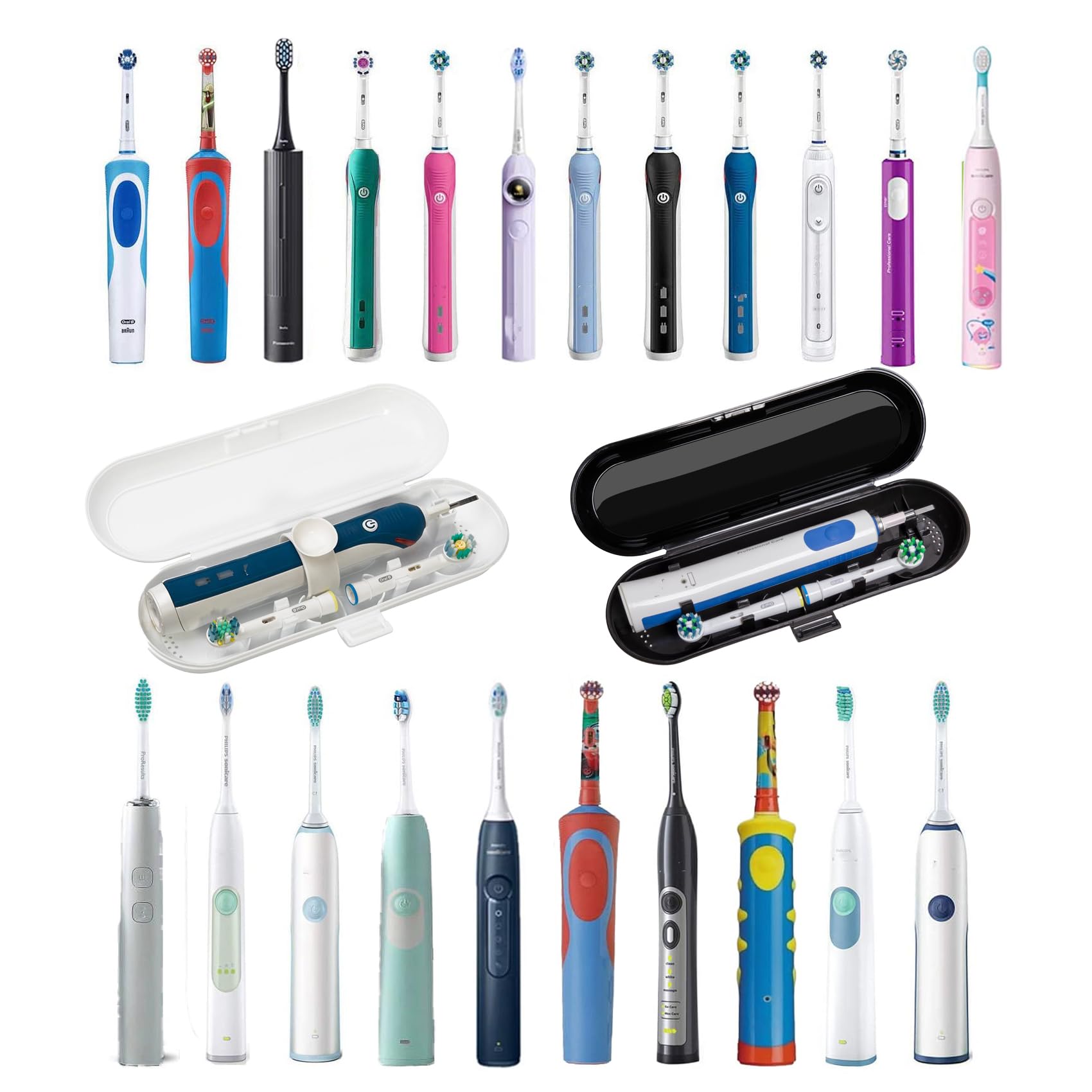 Etui na elektryczną szczoteczkę do zębów, 2 szt., etui podróżne z torbą do przechowywania, kompatybilne z Oral B i Philips oraz większością elektrycznych szczoteczek do zębów (czarne, białe)