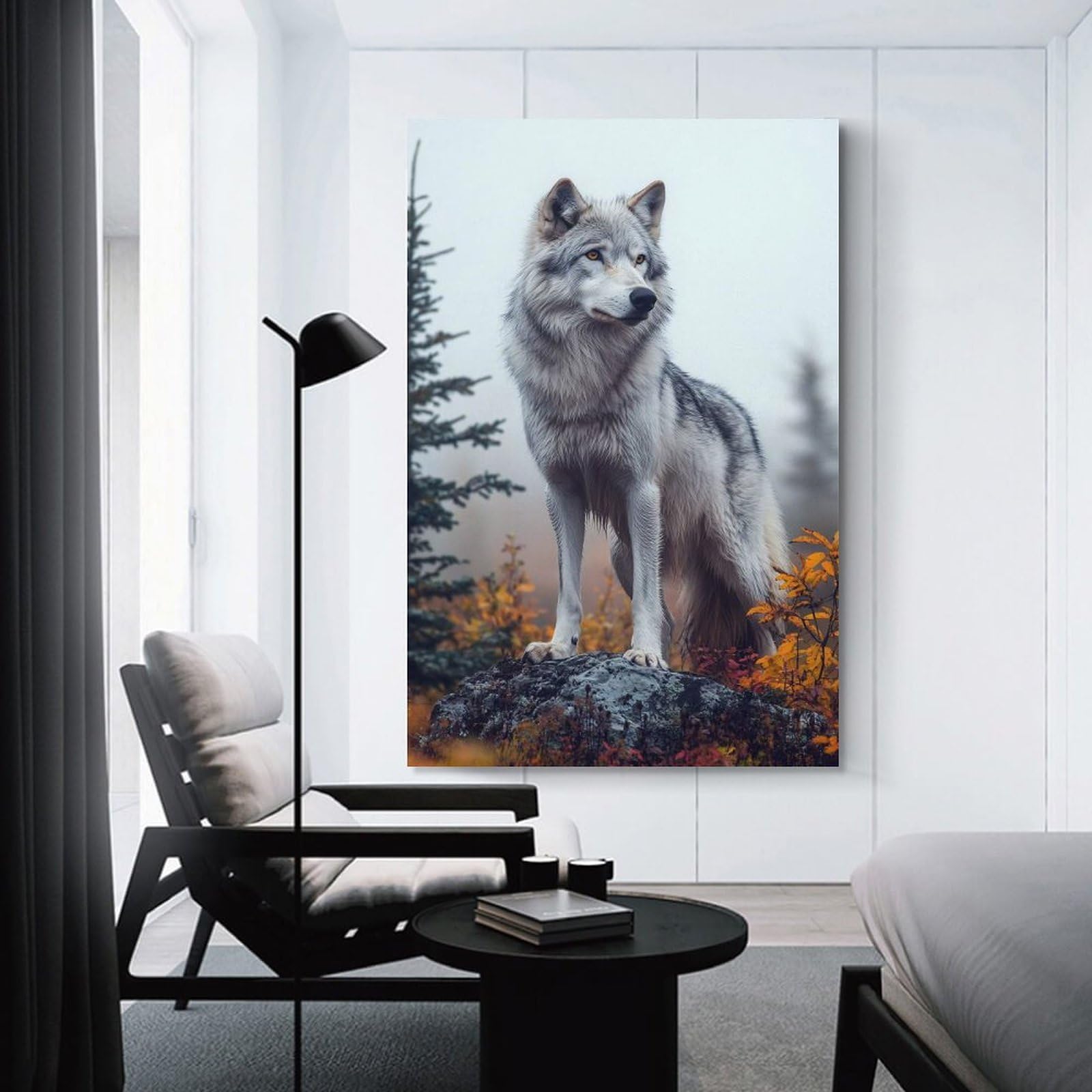 Junmoney Wolf on A Rock in Autumn Home Decor Wall Art 16x24inch(40x60cm), for Home, Office, Studio Or Guest Room, Canvas Wall Art That Fits Changing Layouts