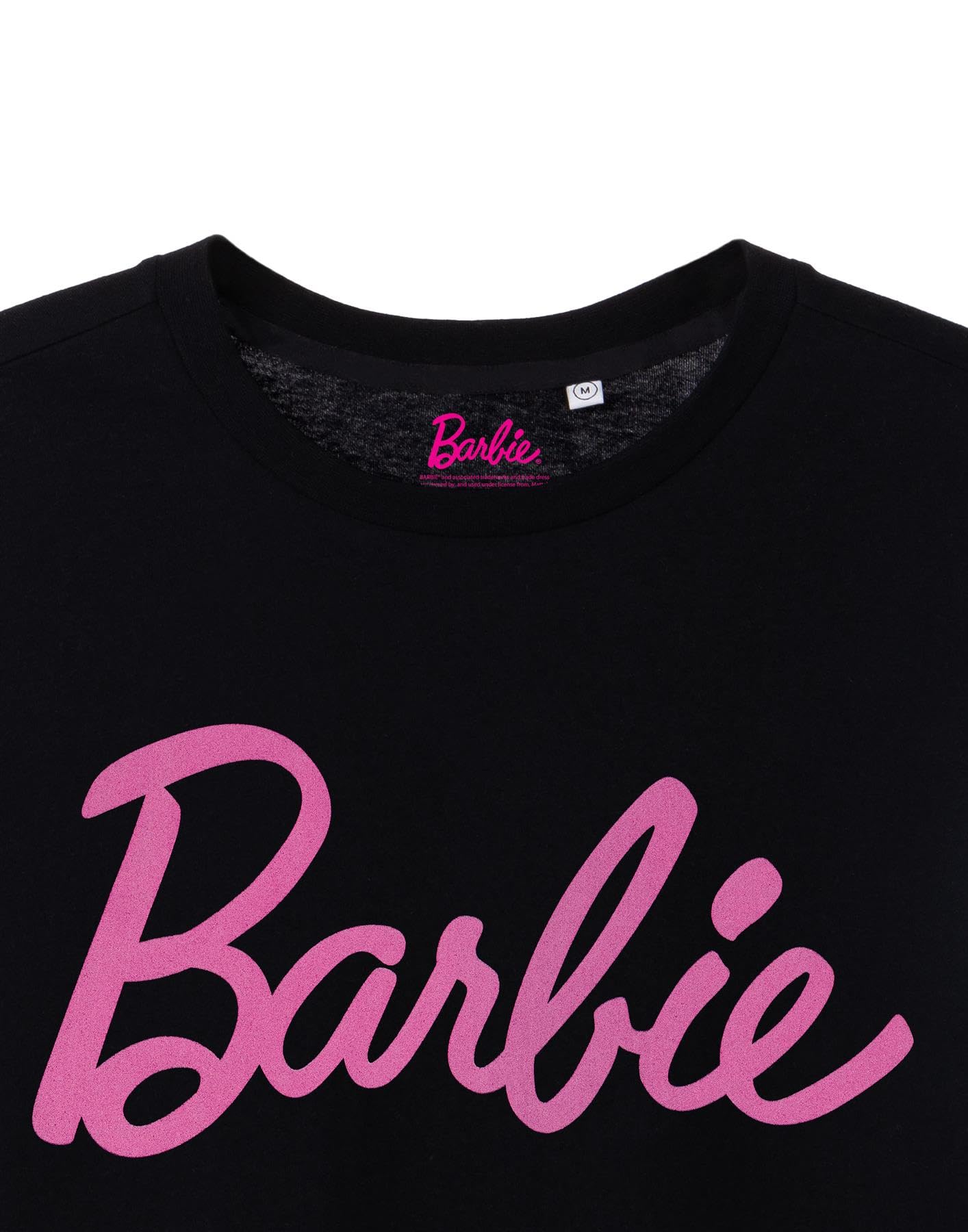 Barbie Femme Rose Classique Logo T-Shirt à Manches Courtes en Noir | Marque emblématique | Top Design à la Mode pour Dames | T-Shirt rétro élégant et Confortable Movie Cadeau de Marchandise