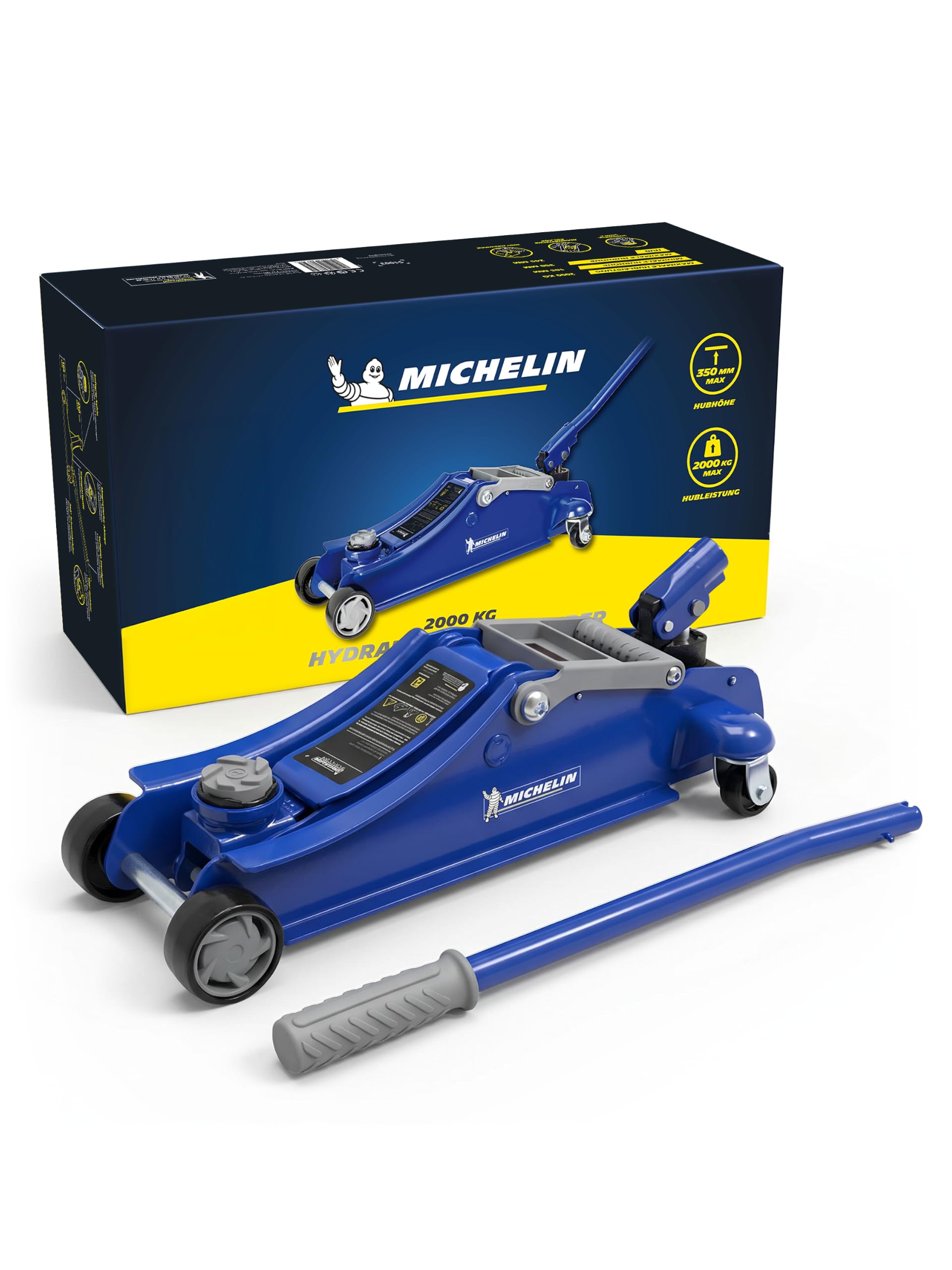 MICHELIN Wagenheber 2T hydraulisch – Rangierwagenheber 2000kg für PKW & SUV – Autoheber mit 360° Schwenkrädern, 350 mm Hubhöhe – stabil für Reifenwechsel & Werkstatt | Rangierwagenheber 2000kg für PKW & SUV Autoheber mit 360° Schwenkrädern, 350 mm Hubhöhe