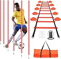 Vista 8 de HOTOOLME Equipo de entrenamiento de agilidad, equipo de entrenamiento de fútbol incluye 6 postes de agilidad, escalera de agilidad, 10 conos