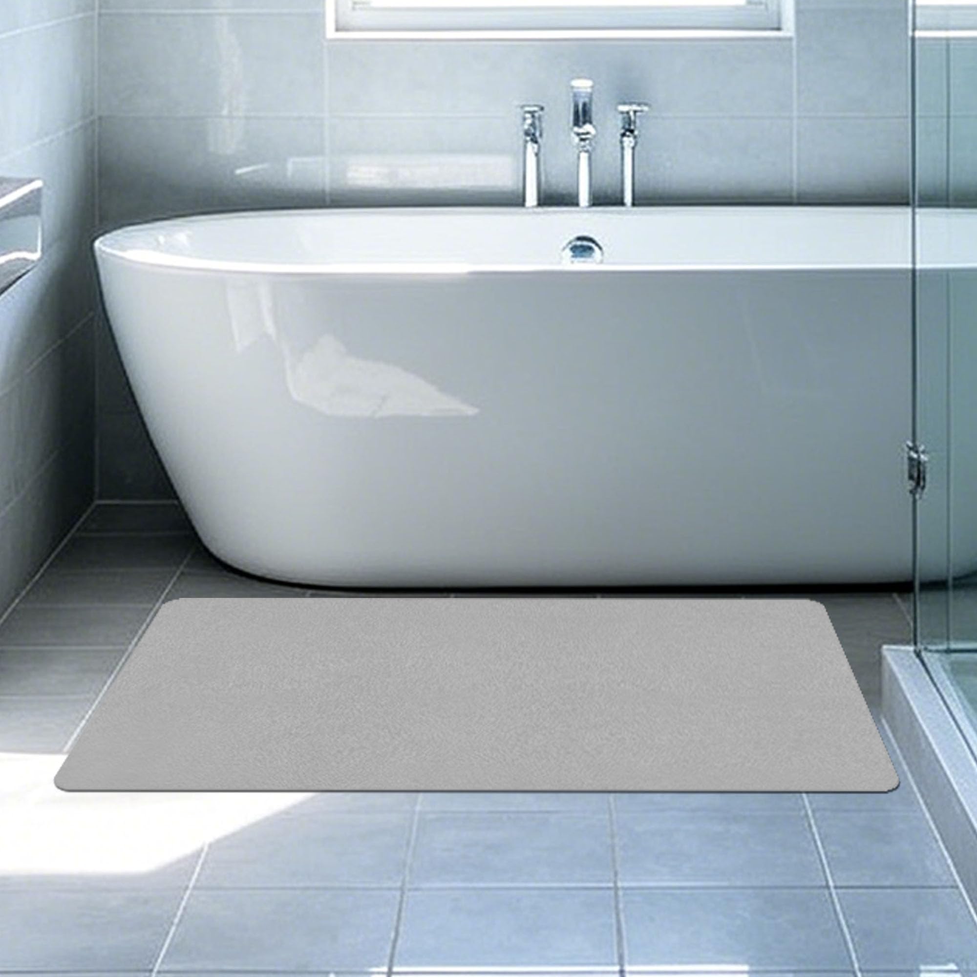 JIAFANG Tappeto Bagno Diatomite 50 x 60 cm Assorbente Lavabile Tappeto da Bagno Tappetino Morbido e Confortevole per Doccia, Cucina, Ingresso, Grigio Chiaro