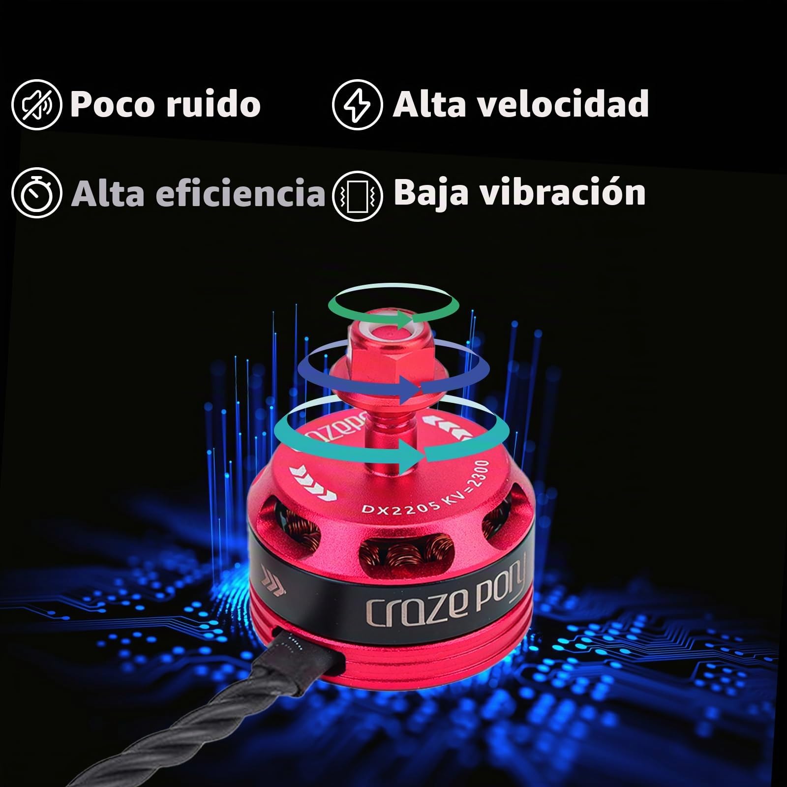 Motor RC sin escobillas pequeños, 4 unidades, DX2205 2300 KV, motor sin escobillas 2-4S Racing Edition rojo para QAV210 X220 QAV250 FPV Racing Drone (2CW 2CCW)