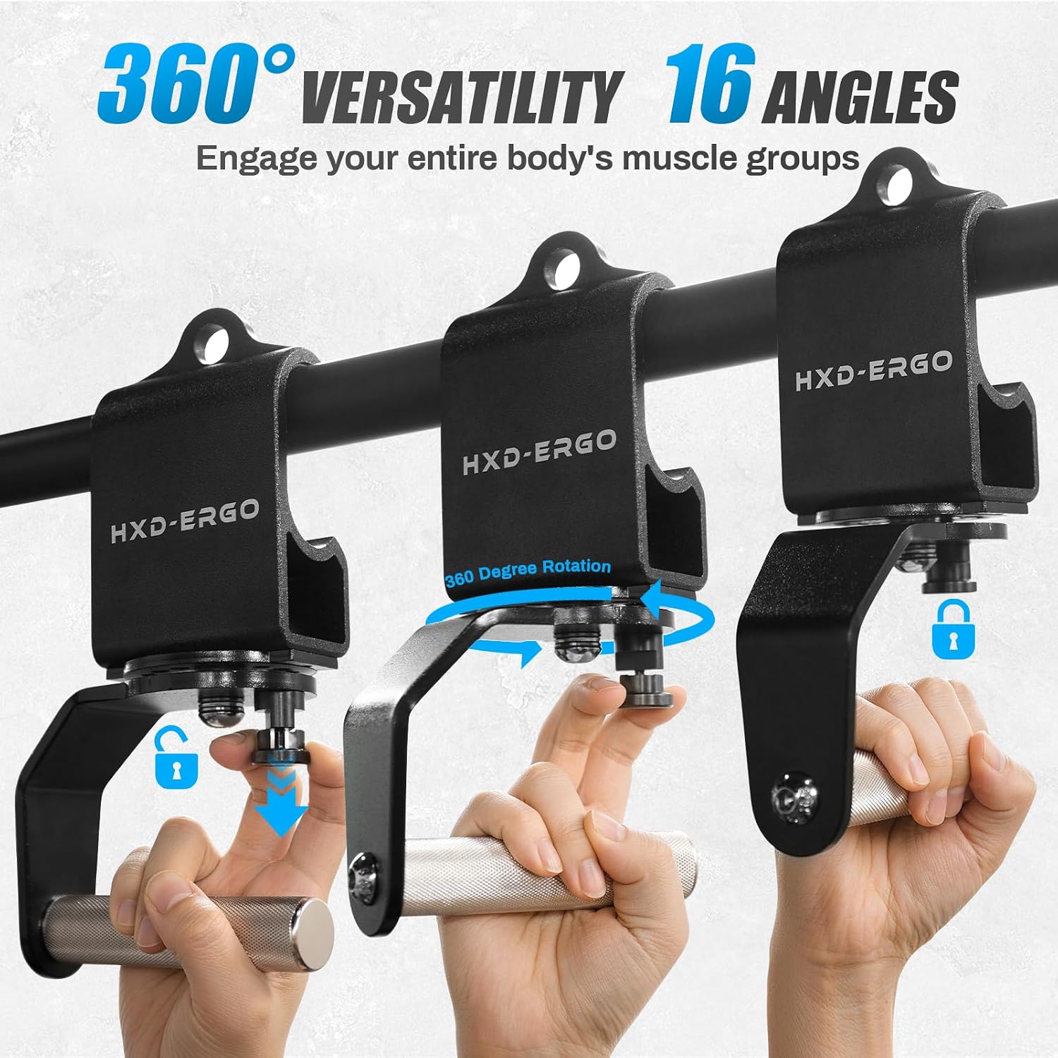 Rotating Pull-Up Handles, 360 Degree Ergonomic Exercise Handle | Heavy-Duty Metal, Muli-Angle Comfort Grip, Quick Rotate, Up to 900lbs, for Lat Pulldown Attachments, Seated Rows Barbell Grip