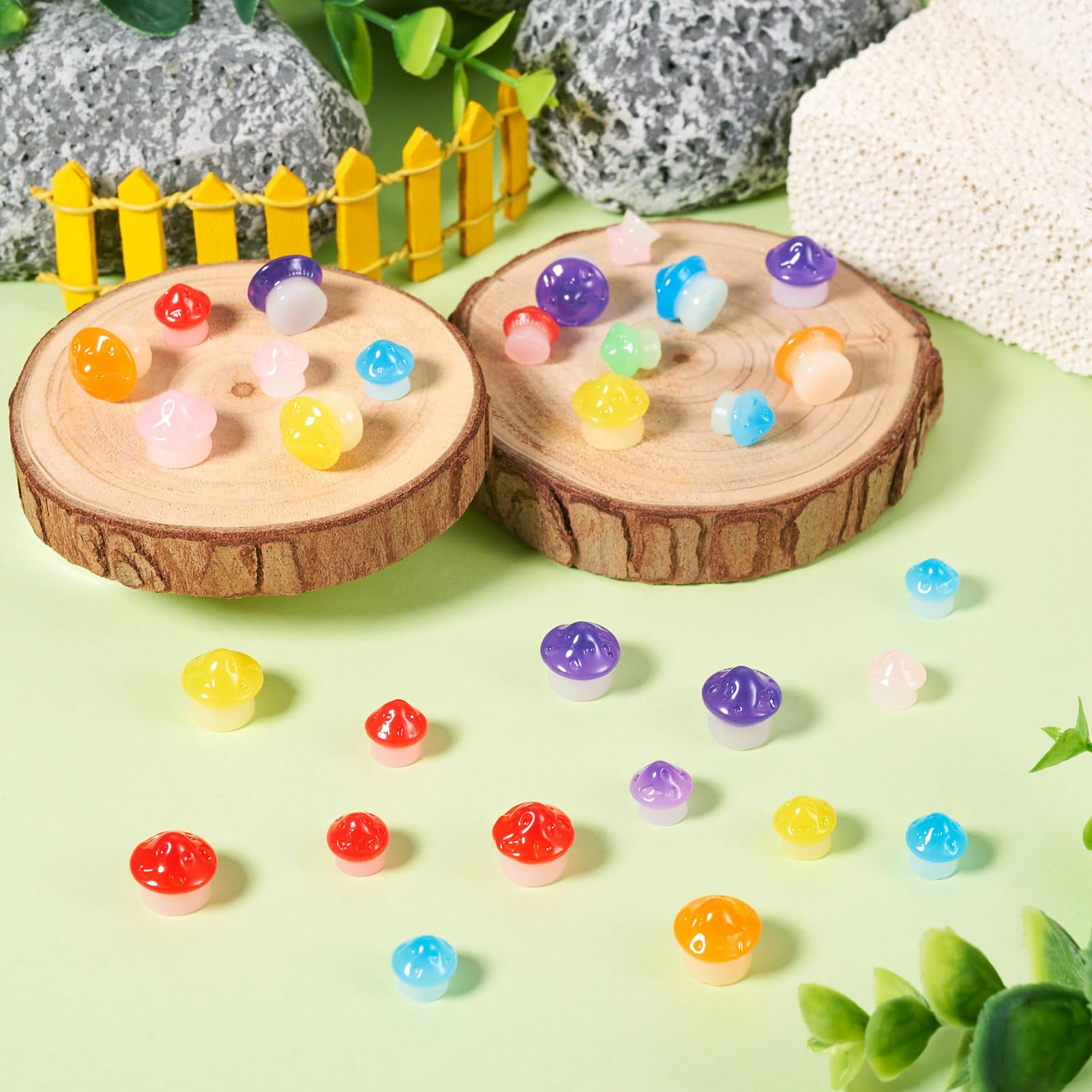 IMagitek Leuchtende Mini-Pilz-Figuren 102 Stück – Für Feengarten, Deko, DIY, Leuchten Im Dunkeln