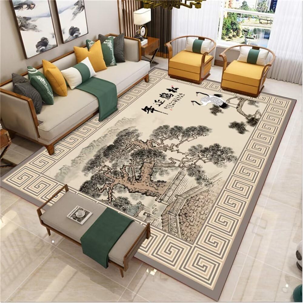 Grand tapis salon gris 160X210cm carpette chambre motifs orientaux facile à nettoyer