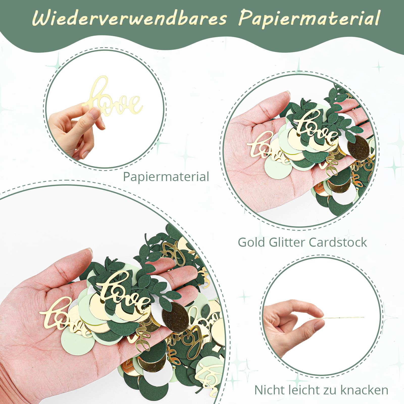 GoldRock 100 Pezzi Coriandoli Decorativi Per Matrimonio – Misti Foglie Oro E Scritte Love – 2,5-5,5 Cm