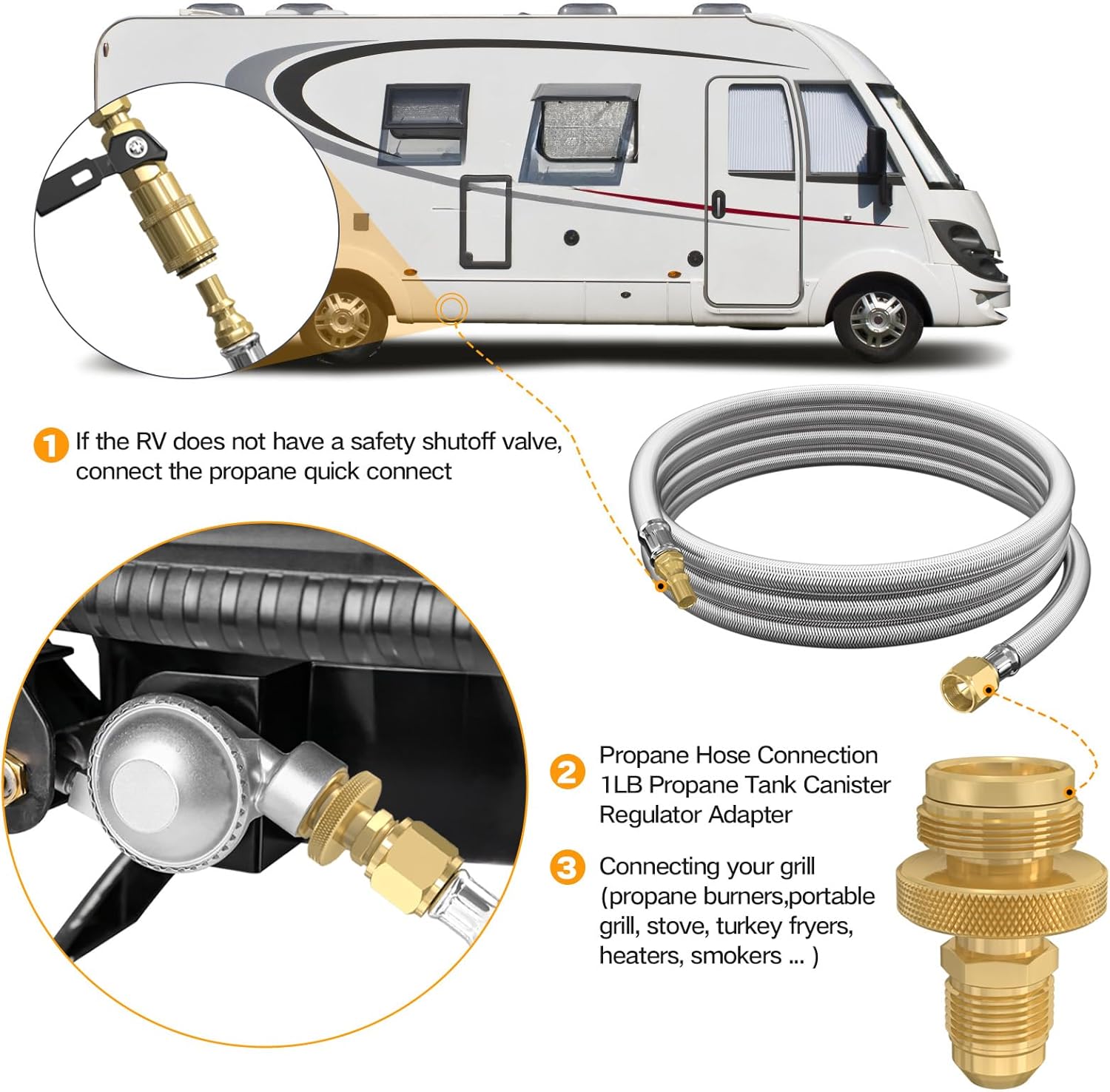 12FT RV Quick Connect Propane Hose, Propane Quick Connect Hose for RV to Gas Grill, Compatible with 1 LB Portable Appliance, rv gas line quick connect for Blackstone Griddle, Weber Q, Coleman, heaters