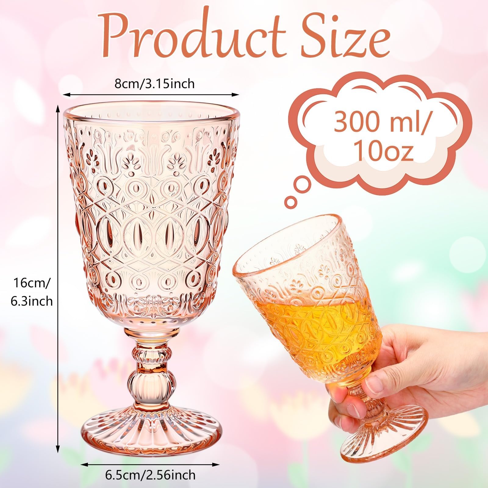 Copas de vino con relieve rosa Vintage, copas de tallo grueso resistentes for bodas, banquetes, ocasiones de aniversario, 6 uds. Vaso para bebidas