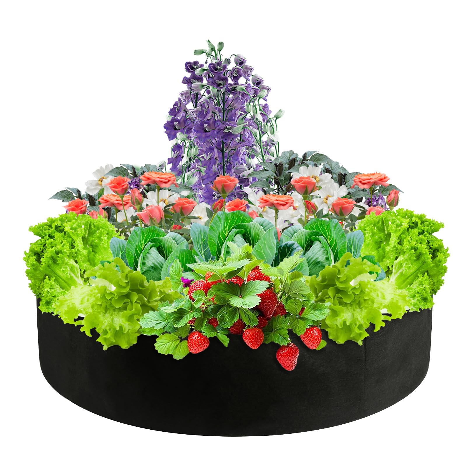 Lot de 2 sacs de culture de plantes de 370 litres, en tissu robuste rond surélevé pour parterre de jardin, lit de plantation surélevé rond en feutre respirant pour fleurs, légumes, pommes de