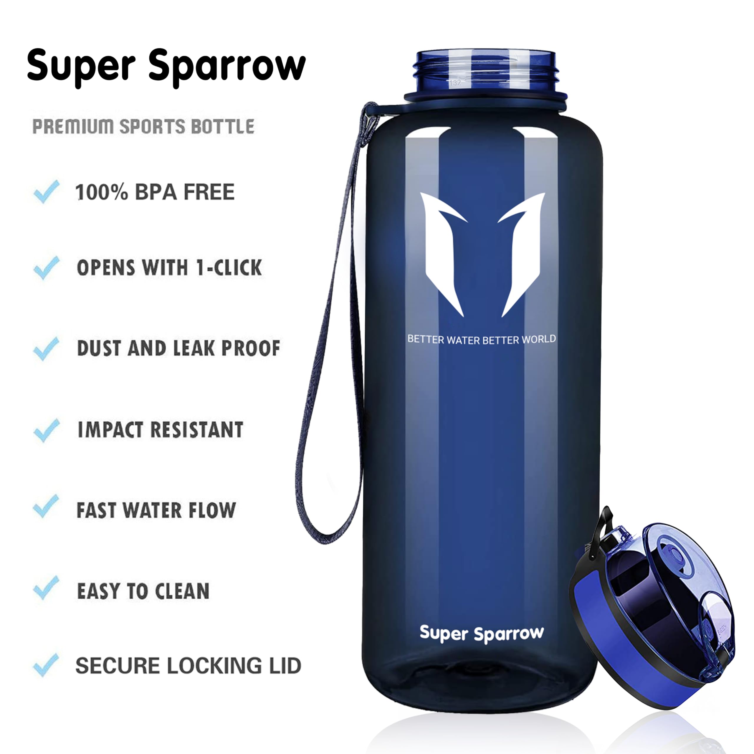 Super Sparrow Borraccia Sportiva & Bottiglia Bambini Senza Perdite - 350ml/500ml/750ml/1L/1.5L - Senza BPA