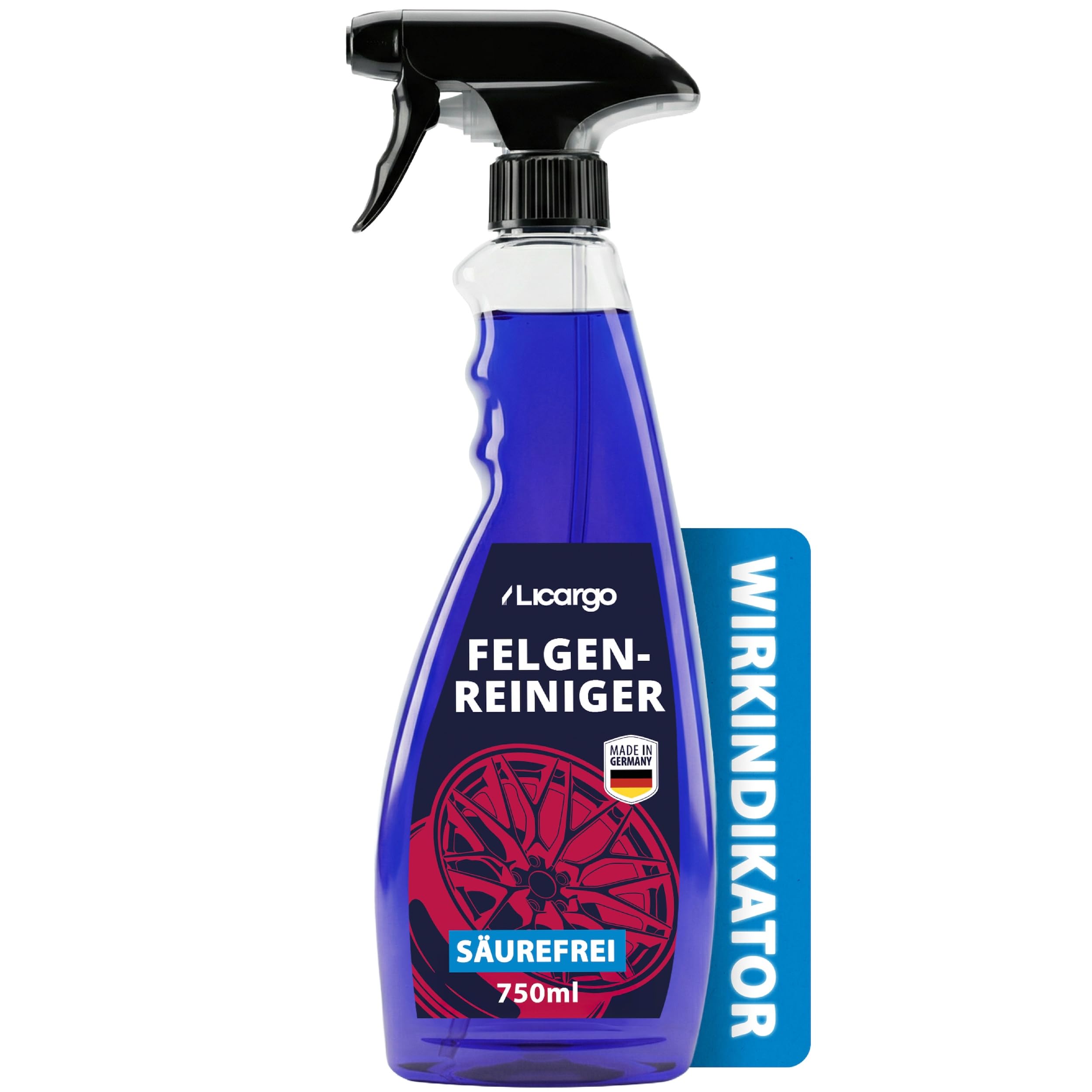 LICARGO Felgenreiniger (750 ml) säurefrei mit Wirkindikator - kraftvolle Felgenpflege für Alufelgen, Stahlfelgen & Chromfelgen - pH-hautneutral, materialschonend - Auto Felgen Reiniger, Rim Cleaner
