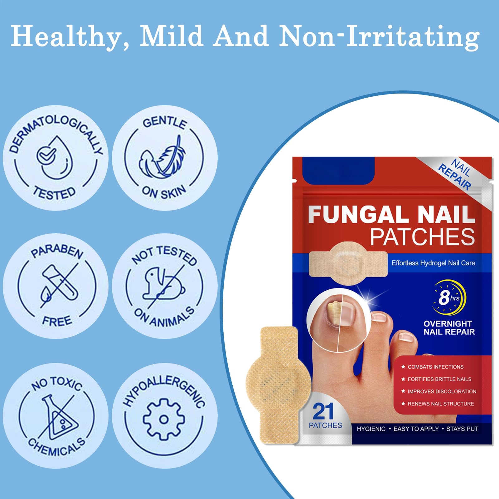 Fungal Nail Hydrogel Patches, Overnight for Toenail Fungus Fortifies Brittle Nails, Improves Discoloration & Renews Structure - Image 4