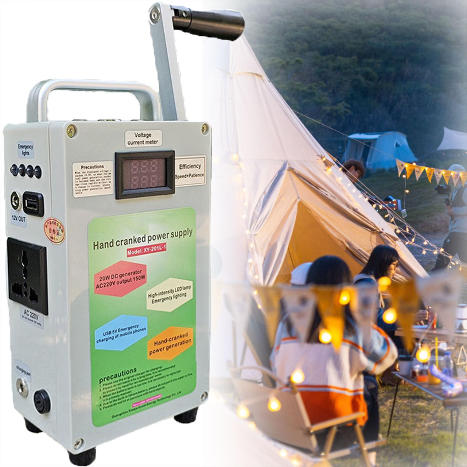 Generatore Portatile Generatore a Manovella, Generatore a Mano Multifunzionale 220V