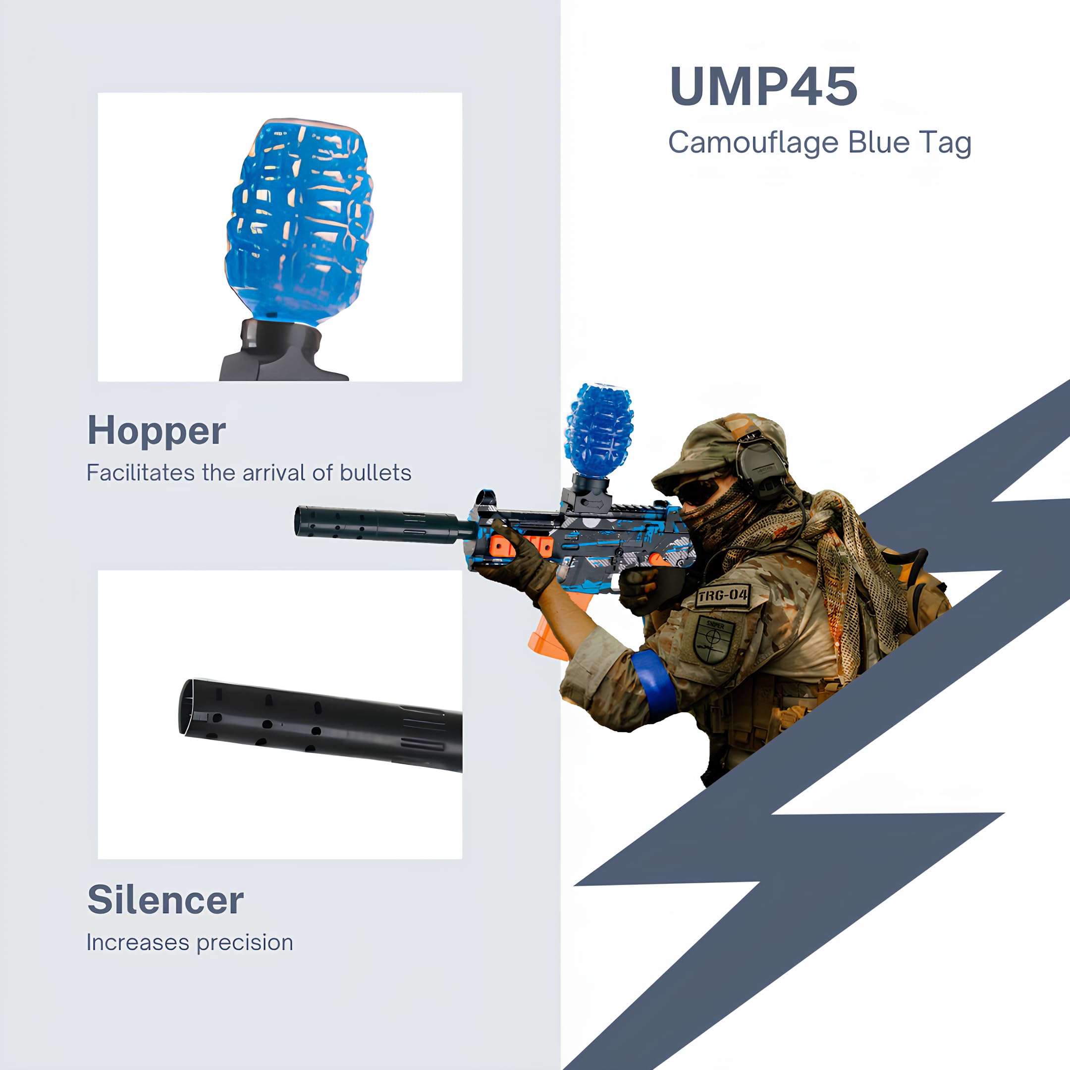 Gel Blaster Gun UMP45 – Pistolet à Bille Eau Electrique Automatique – Accessoires et Lunettes – Watersoft Puissant Fusil Arme Mitraillette - Adulte Gelfire Water Gun