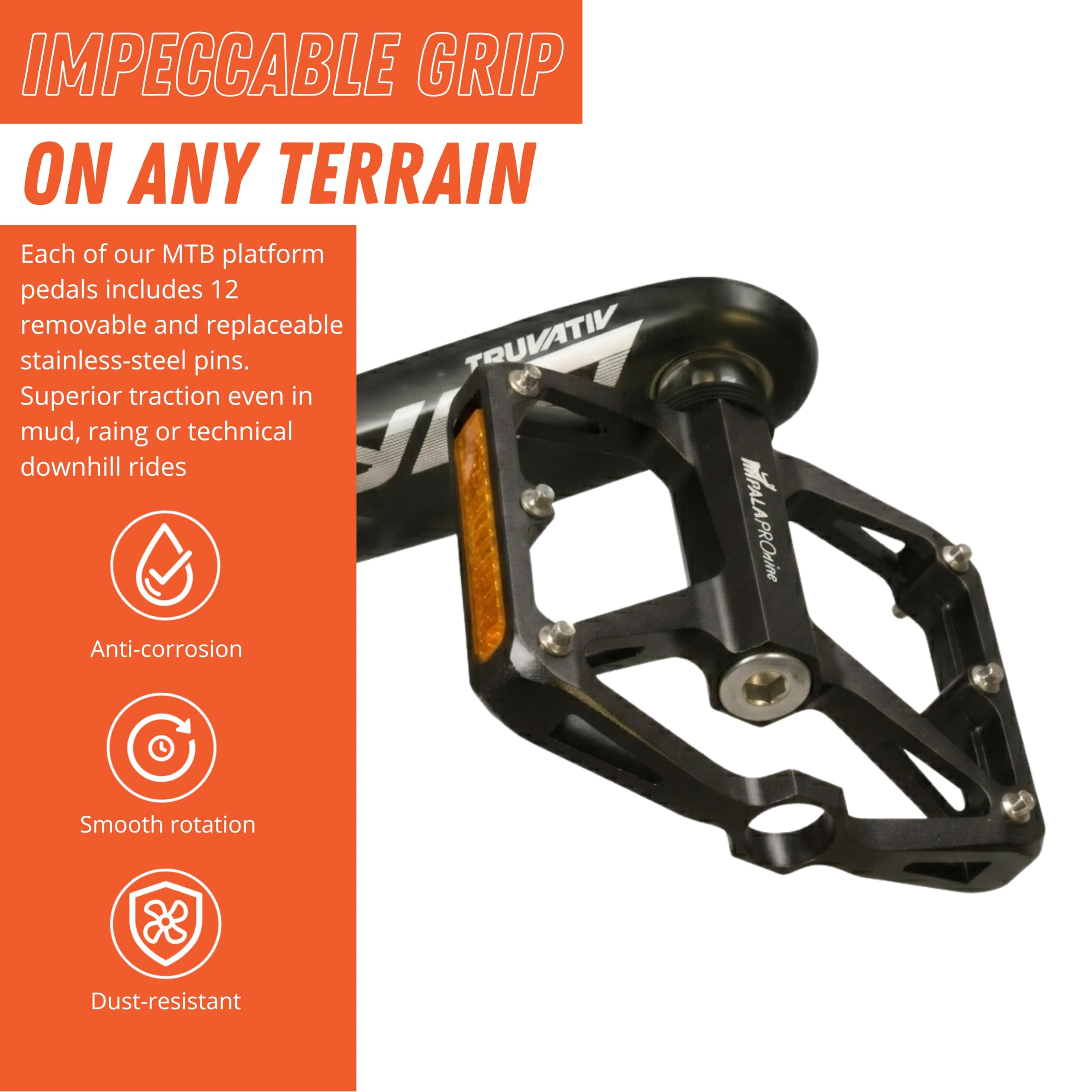 IMPALAPRO Pedali Bici Corsa in Alluminio CNC con Riflettenti Ultralight 298 g – Pedali Flat MTB con Piattaforma Media 100×95 mm, 12 Pins Inox Antiscivolo – Pedali MTB, Urbano e Gravel