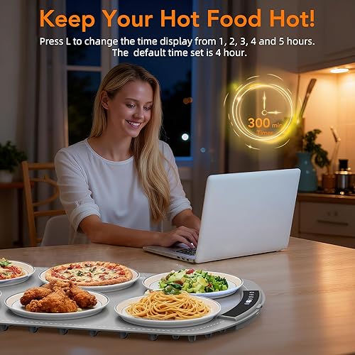 Miniatura 4 de Tapete de calentamiento de alimentos, bandeja de calentamiento eléctrica de silicona, calentamiento rápido en 10 segundos con temperatura ajustable