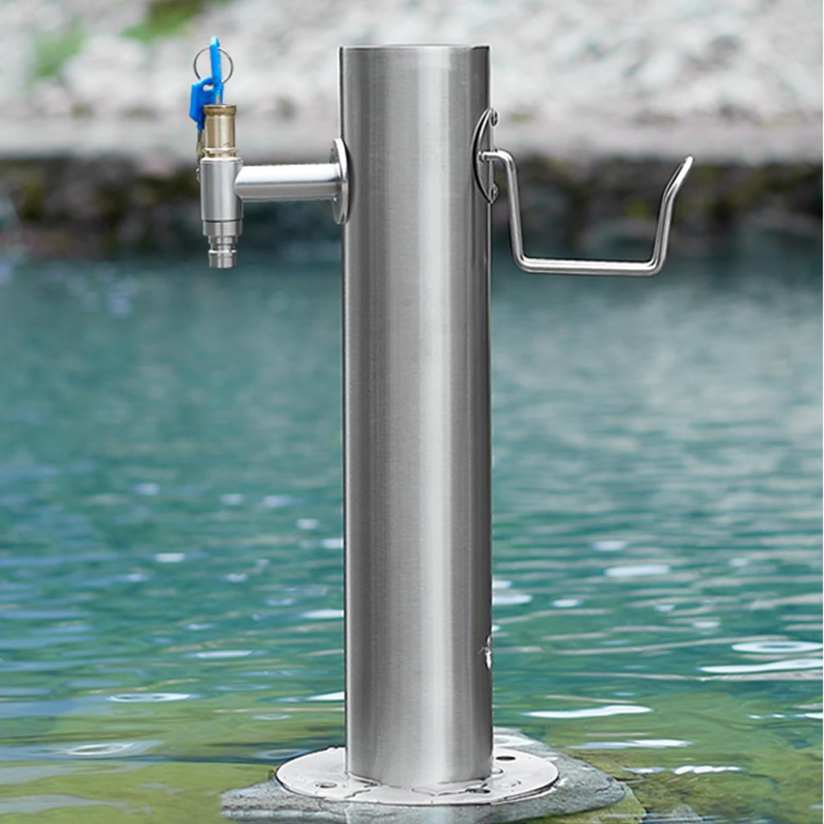 BHGFYXBS Garden Water Column Outdoor Faucet, Stainless Steel Cylindrical Vertical Garden Water Column, Vertical Faucet Hose Bracket For Lawn Irrigation And Cleaning,C-20.5CM×50CM