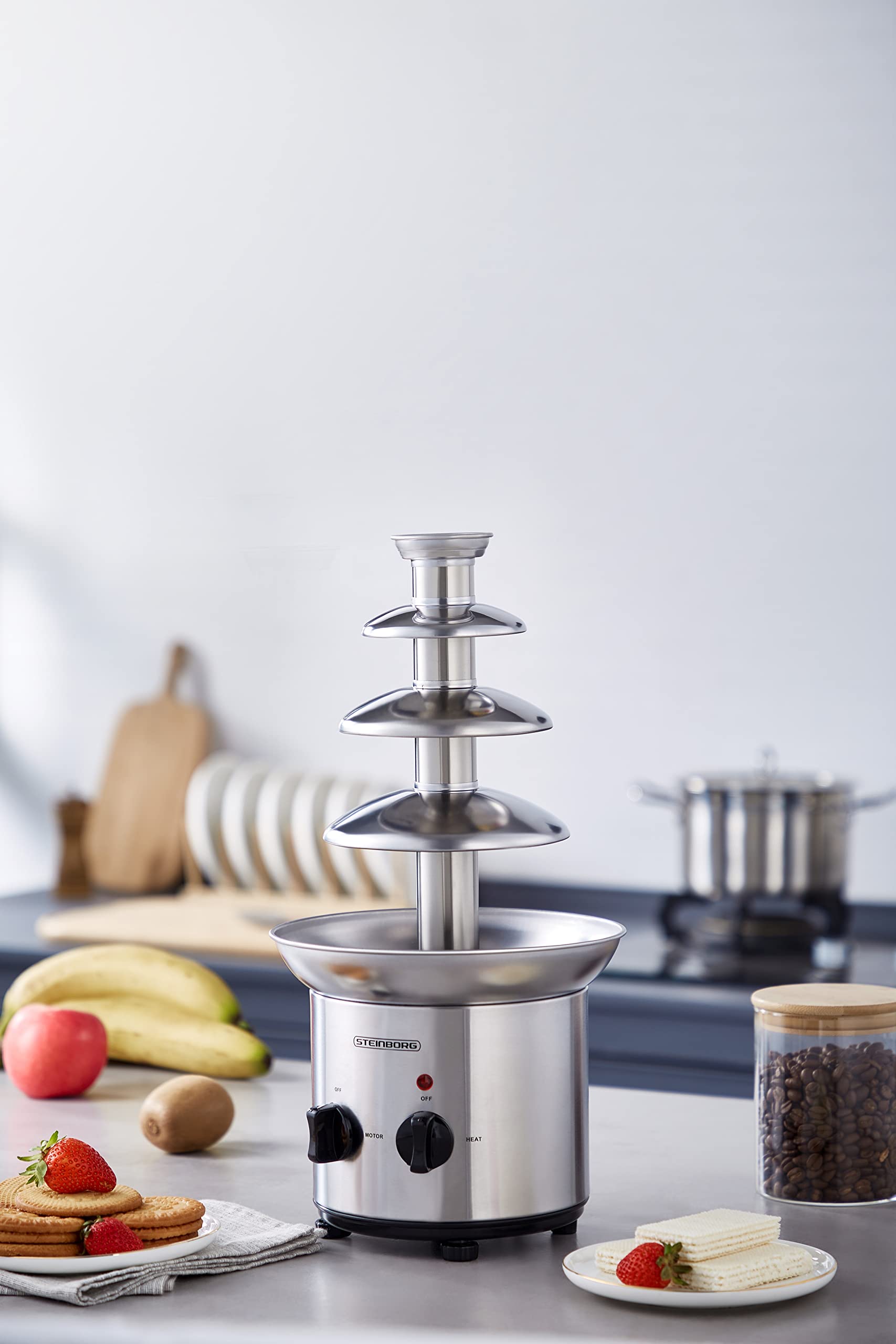 Fontana di cioccolato | 170 Watt | 1250 g | Acciaio inossidabile di alta qualità e durevole | 4 livelli | Resistente al calore | Fontana di cioccolato | Fonduta | Fonduta di cioccolato | Fontana di