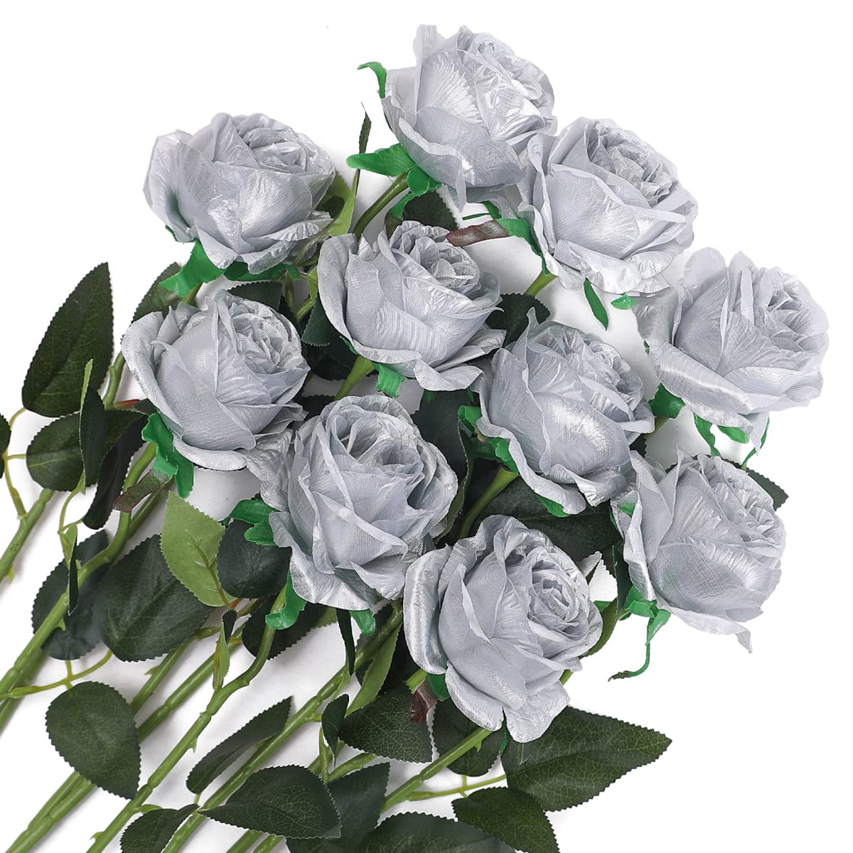 20 Rose Artificiali A Lungo Stelo, Bouquet Di Fiori Finti In Seta - Colore Champagne, Altezza 51 Cm, Per Decorazioni Casa Matrimonio Festa - 2