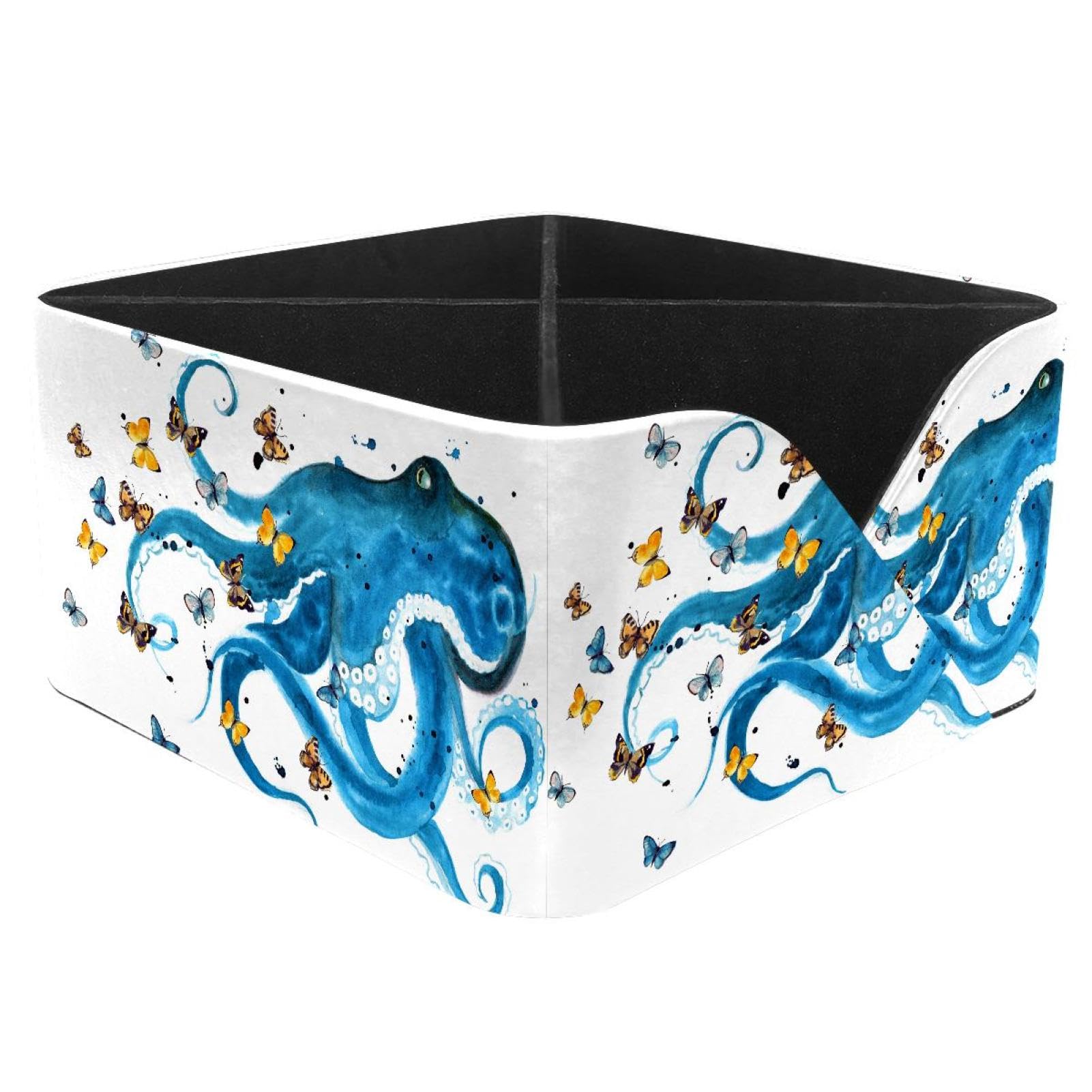 KengjuTesu Blue Octopus with Butterflies Desktop Organizer Pen Holder, Rectangular Pencil Cup for Office, Study and Makeup Stations