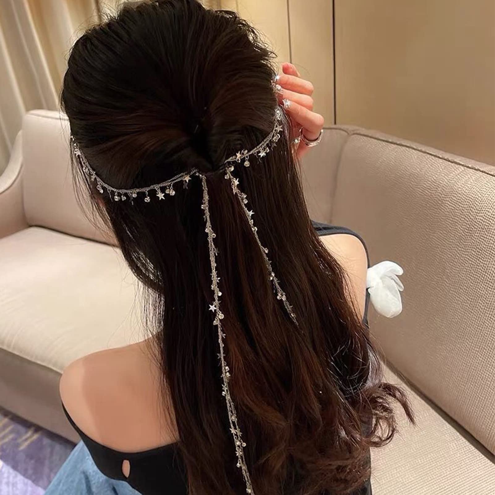 8 Catene Per Capelli Con Nappe Di Strass – Accessori Glitter Per Trecce E Code Di Cavallo – Colore Argento - 6
