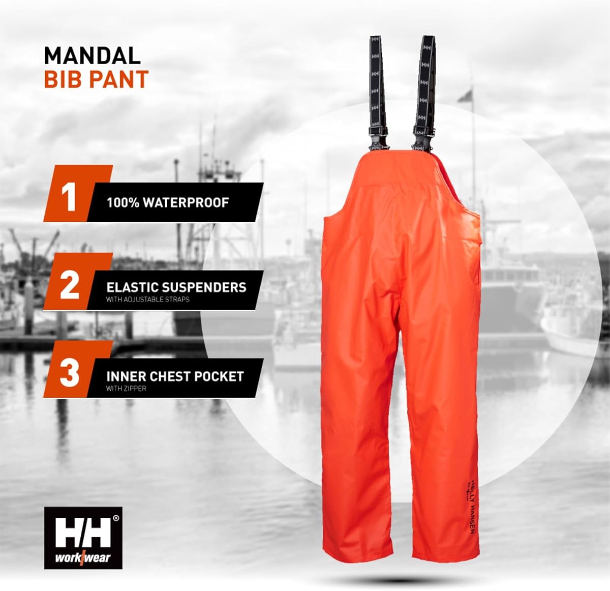HELLY HANSEN Men's Mandal Bib Pants - PVC-Coated Polyester - Bibbed Overalls - Adjustable Straps view 4
