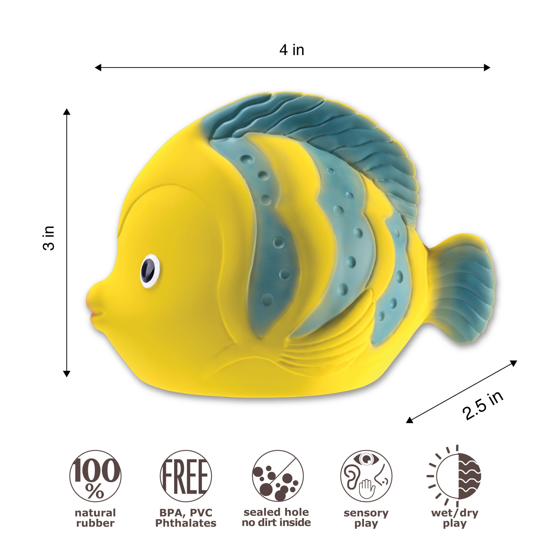 Pure Natural Rubber Bath Toy, La The Butterfly Fish Baby Toy 10 cm, Hole Free Bath Toys - Image 2