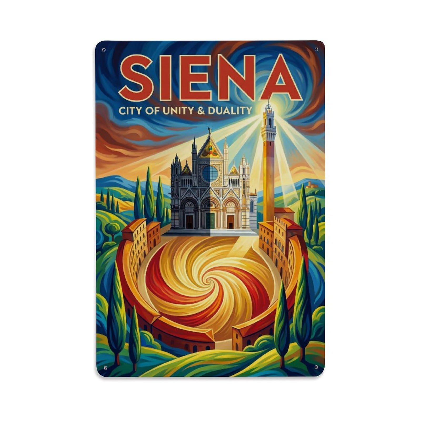 Olhnbad Style Cathedral Siena Italy Symbolic City Travel Metal Tin Sign