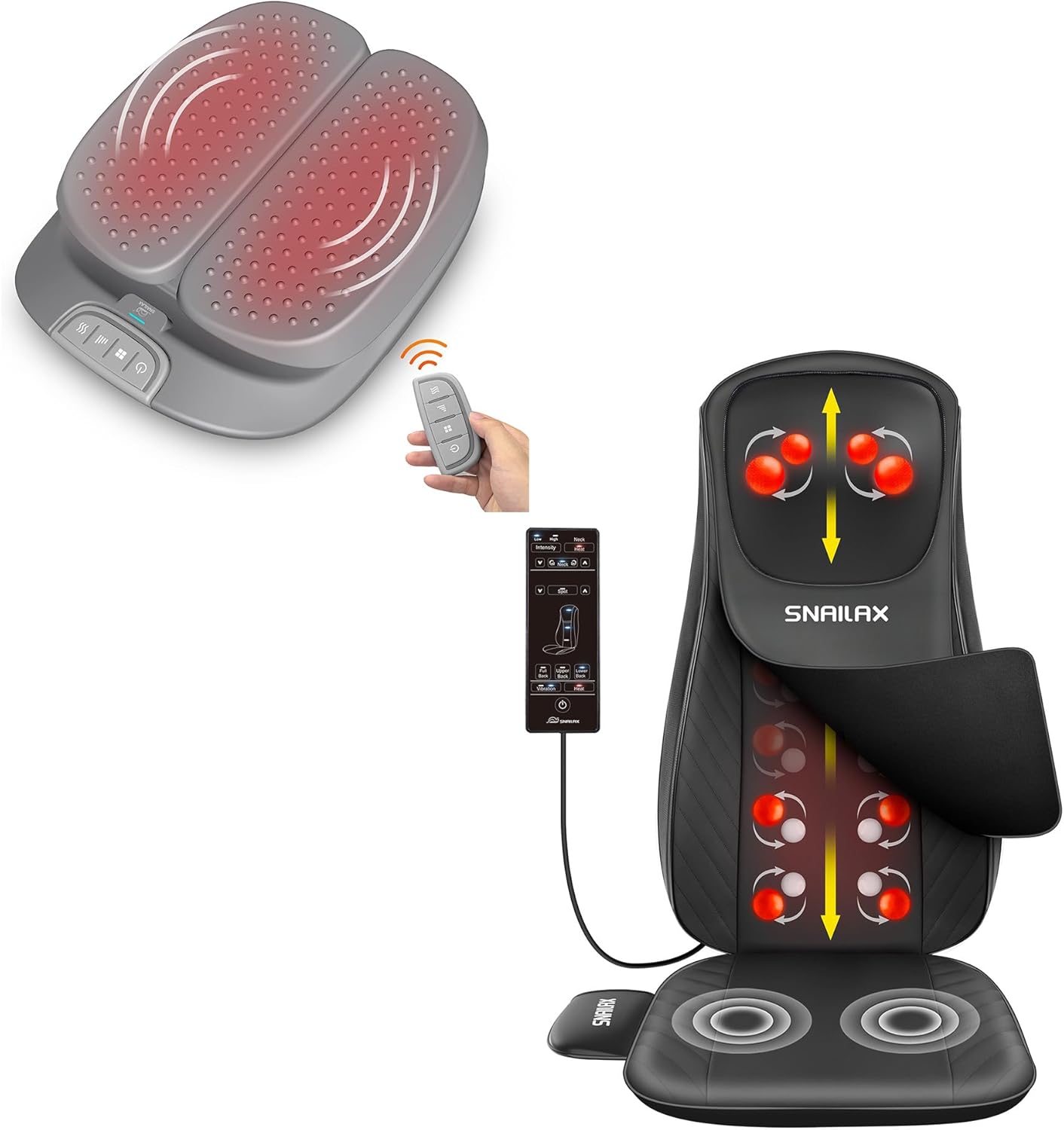 Snailax Vibration Foot Massager with Heat&Snailax Upgraded Shiatsu Back Massager