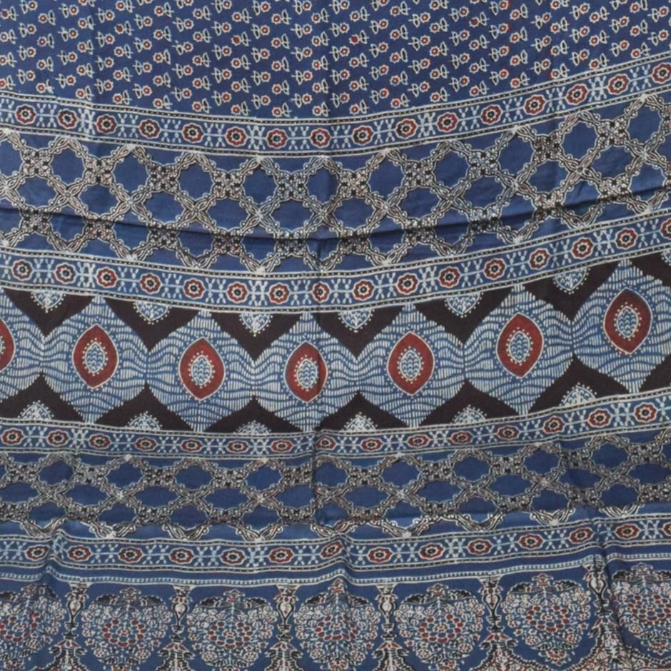 Image of Ethnics of Kutch Womenss Ajrakh Modal Silk Natural Dye Hand Block Print Saree with Blouse Piece - 5.5 Mtr Length