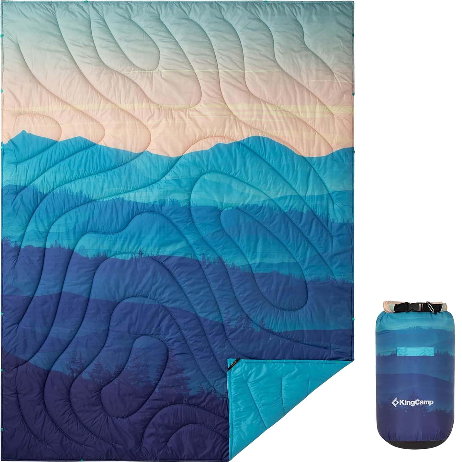 ingCamp Ultralight Camping Blanket, Packable Down Alternative Puffy Printed Wearable Blanket with Snap Buttons & Corner Loops Weatherproof Quilt for