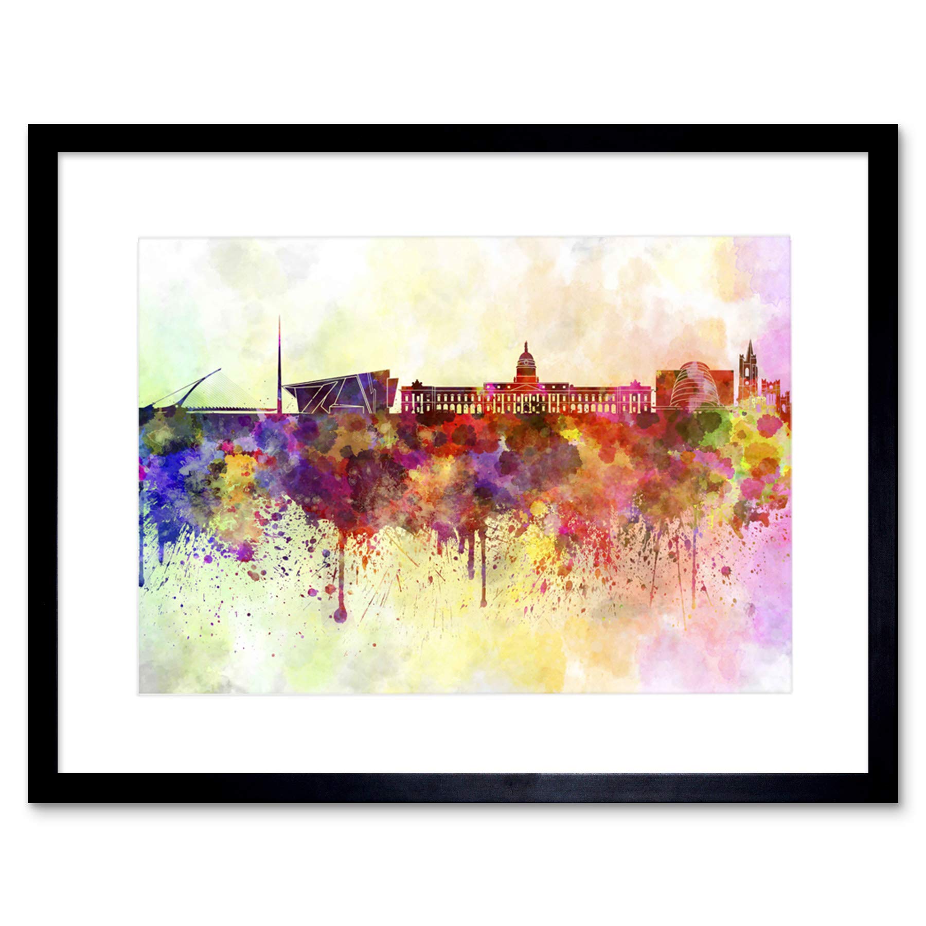 Wee Blue Coo Painting Cityscape Paint Splash Skyline Dublin Framed Wall Art Print