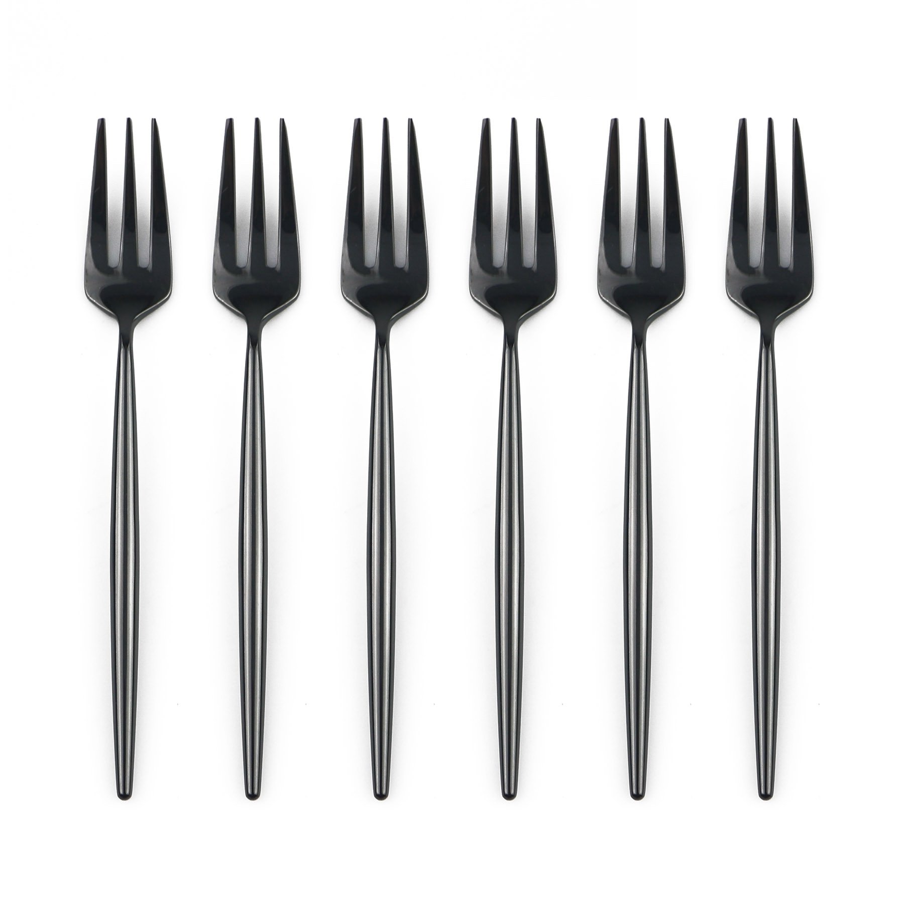 BRIIEC Black Gold 18/10 Stainles Steel Cake Forks Set 3 Tines Fruit Salad Fork, Slim Cutlery for Kitchen Hotel Restaurant Wedding Party, Mirror Finish, Dishwasher Safe, Pack of 6