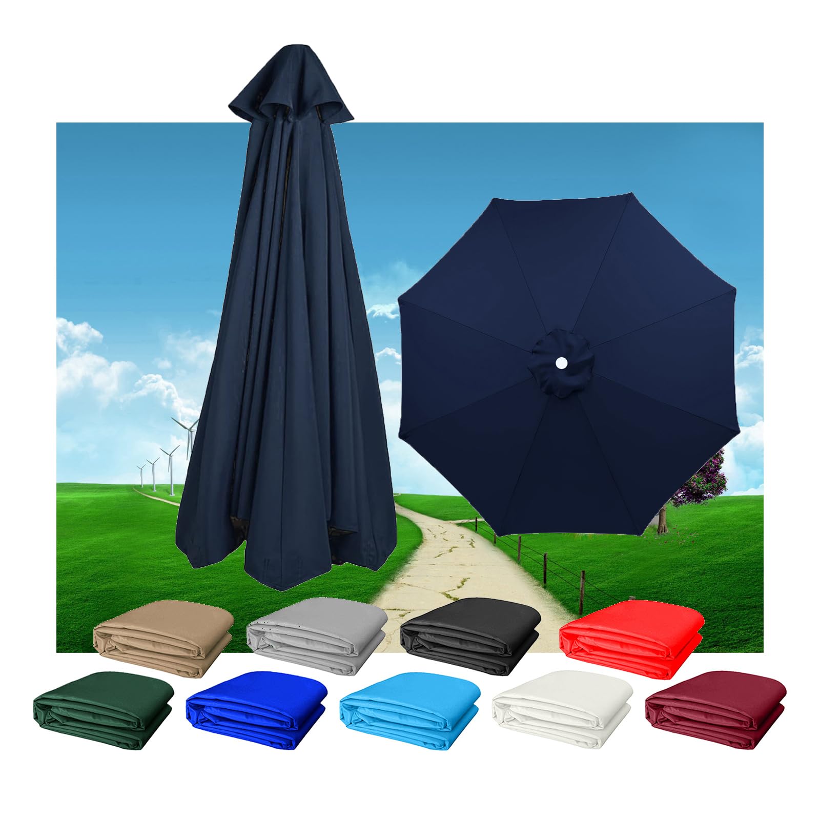 KDQRMVV Replacement Parasol Canopy 3.0m 3.5m/8 Arms garden parasol replacement canopy for cantileve Umbrella(Size:3.5m,Color:Navy blue)