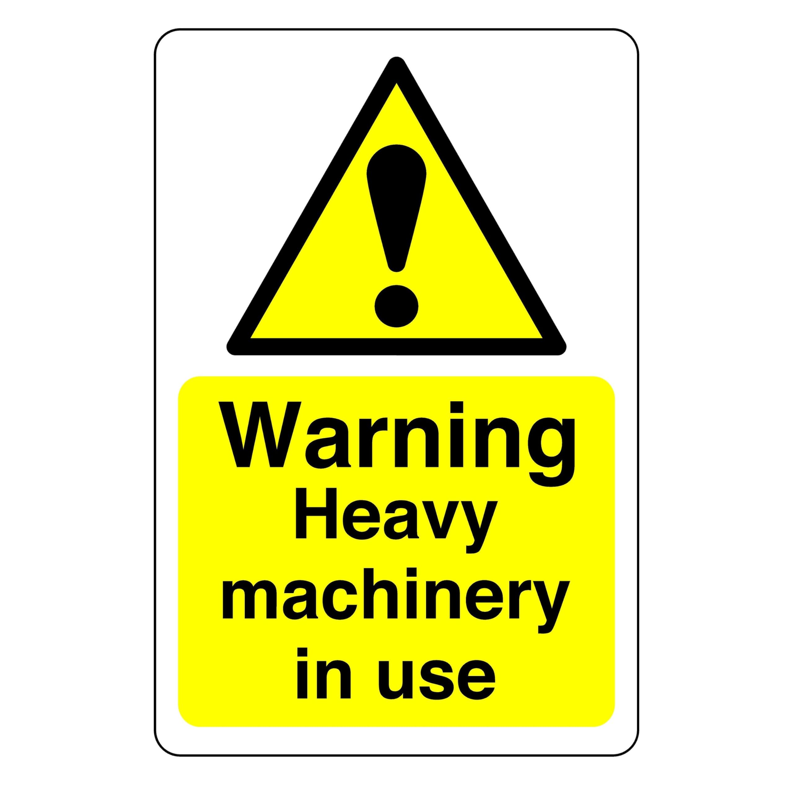 Safety First Display Ltd Yellow/Black Warning Heavy Machinery In Use - High Tack Self-Adhesive Sticker (400Mm X 300Mm) Viewing Distance Within 14M.
