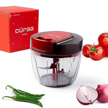 Cüraa by YFL home ChopLab Lite Manual Chopper | 650 ml Portable Vegetable Chopper| Mini Chopper for Kitchen with Stainless Steel Blades for Chopping Onion, Ginger, Garlic, Vegetables, Herbs, Nuts |Red - image, photos