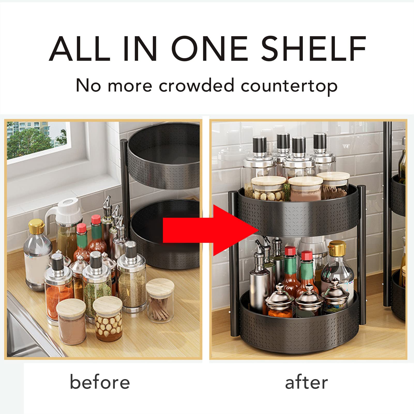 Étagère de comptoir rotative pour épices, double rangée, pivotant à 360 degrés, avec base tournante ; organisateur d’assaisonnements pour la cuisine maison