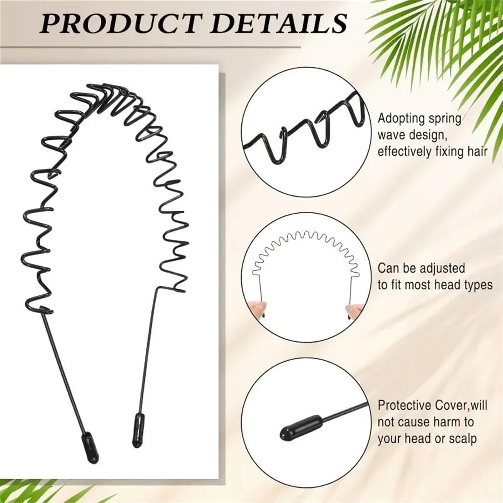 1/20pcs unisex nero elastico antiscivolo fasce semplici in metallo for uomo donna fascia for capelli ondulata accessori for cerchio for capelli a molla Per Sport, Yoga, Trucco(20pcs)