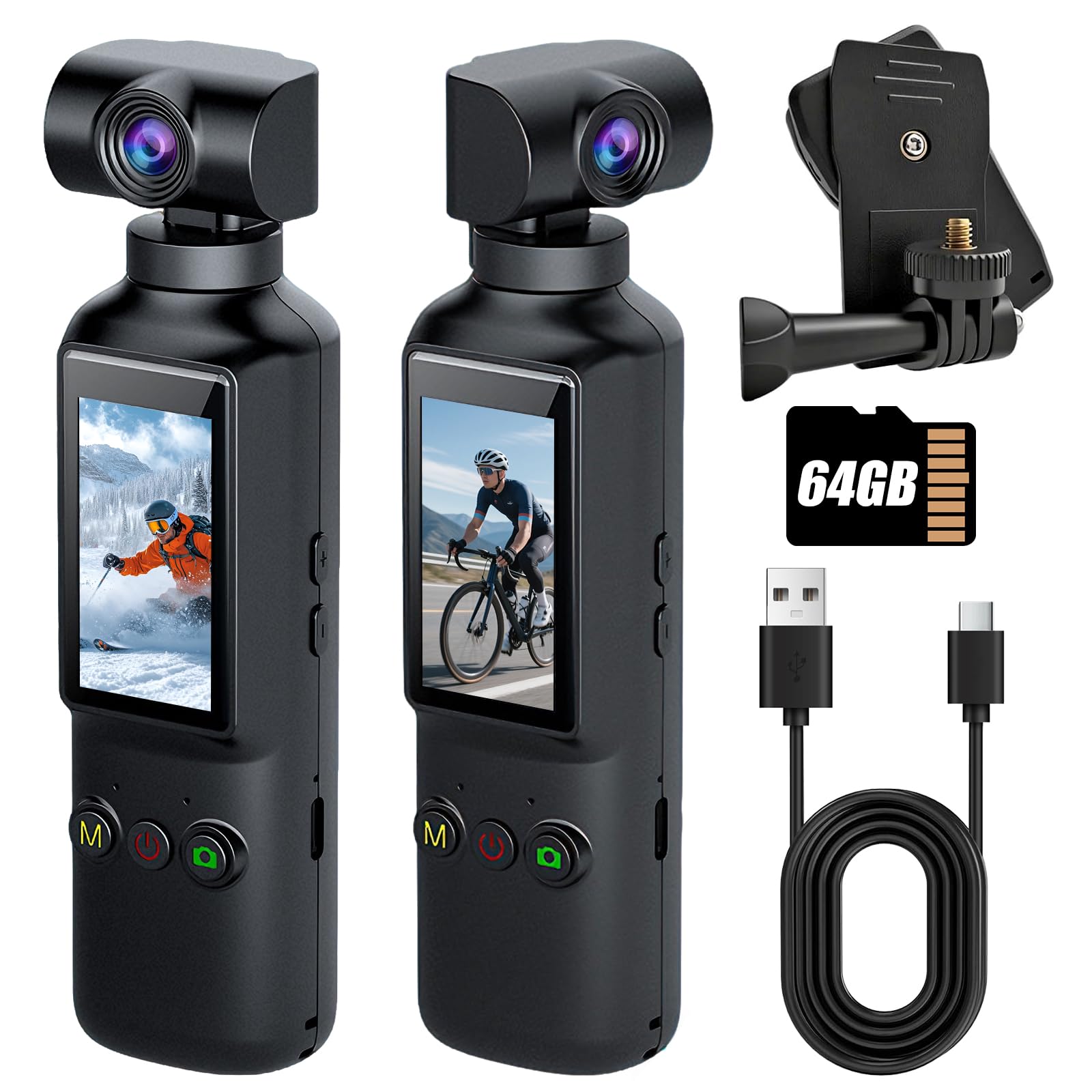 OBEST Cámara Acción 4K con 64GB Mini Camara Deportiva Portátil WiFi Bodycam | Camara Corporal con Pantalla 1,99" Rotación 270, POV Vlog Action CAM Pequeña Actividades Diarias Aire Libre Negro