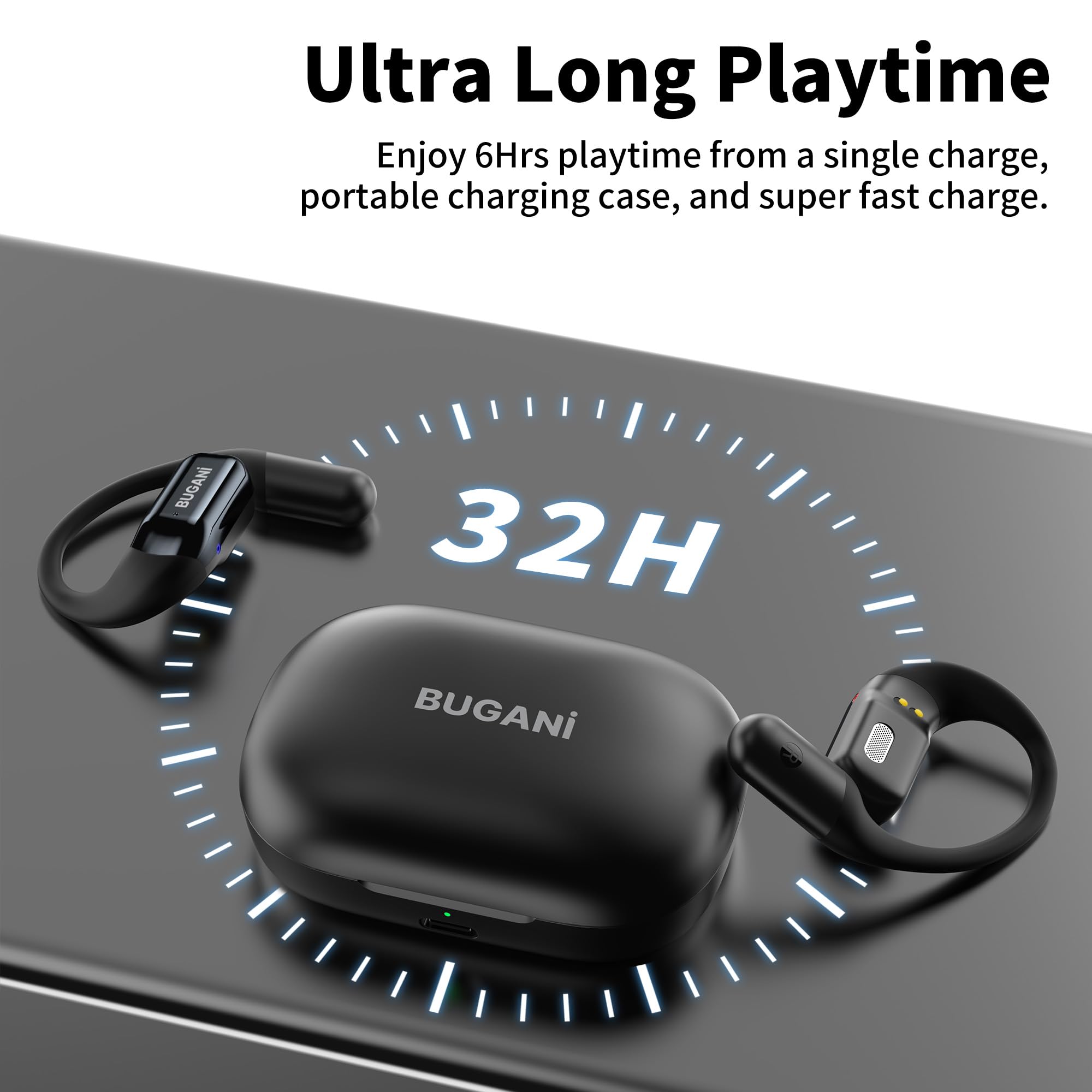 BUGANI Open Ear Headphones Wireless Bluetooth 5.2, 32H Playtime Fast Charging Waterproof Sport Earbuds with ENC Mic for Running, Workout, Cycling — view 5