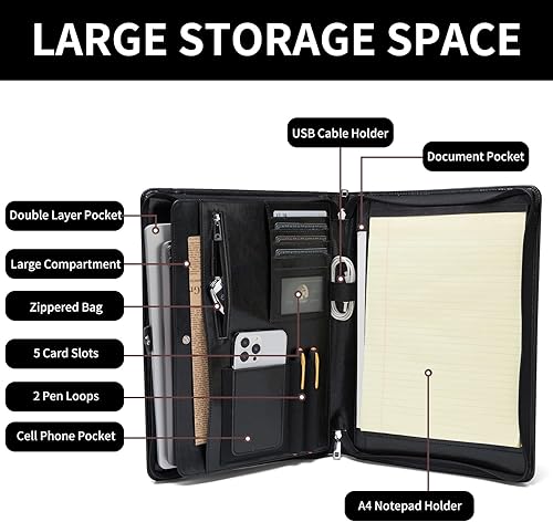 Miniatura 5 de Portafolio de cuero vegano, tamaño legal de 8.5 x 14 pulgadas, soporte para bloc de notas de negocios para hombres y mujeres, organizador de