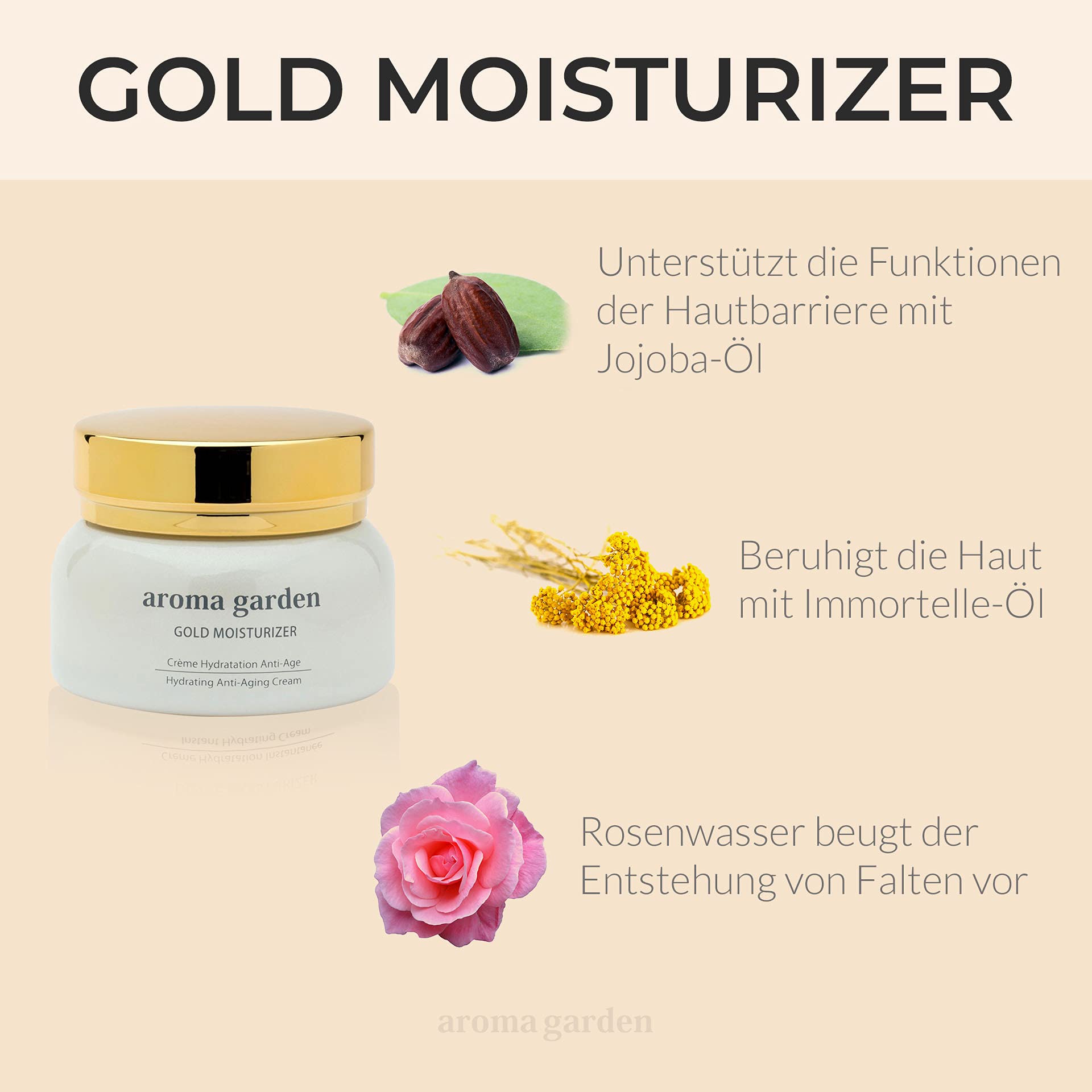 Crema hidratante de oro de 24 quilates contra la piel seca y las arrugas – Crema Bio con oro, ácido hialurónico, aceite de argán e inmortelle – Revitalizada con 80 nutrientes 50 ml…