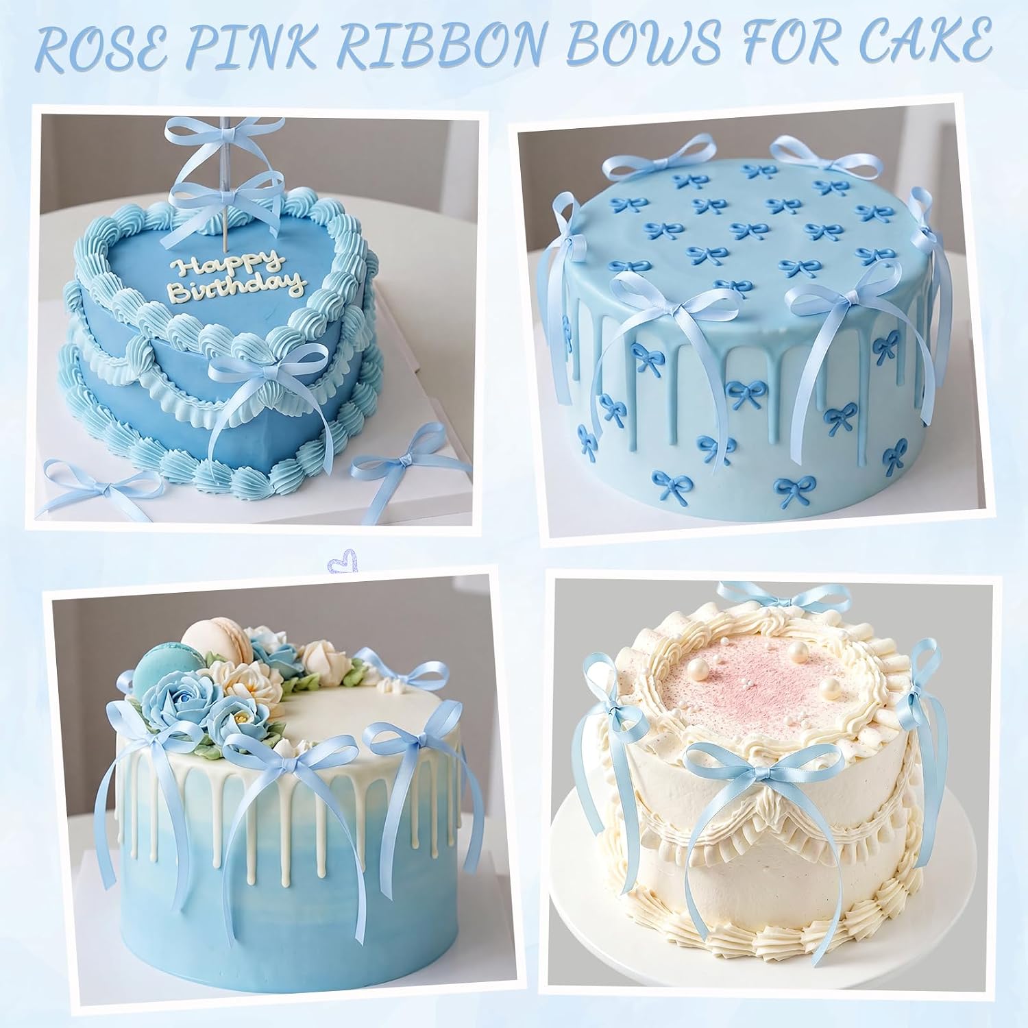 30 Pack Bow Cake Toppers Light Blue Ribbons Bows for Cake image 3