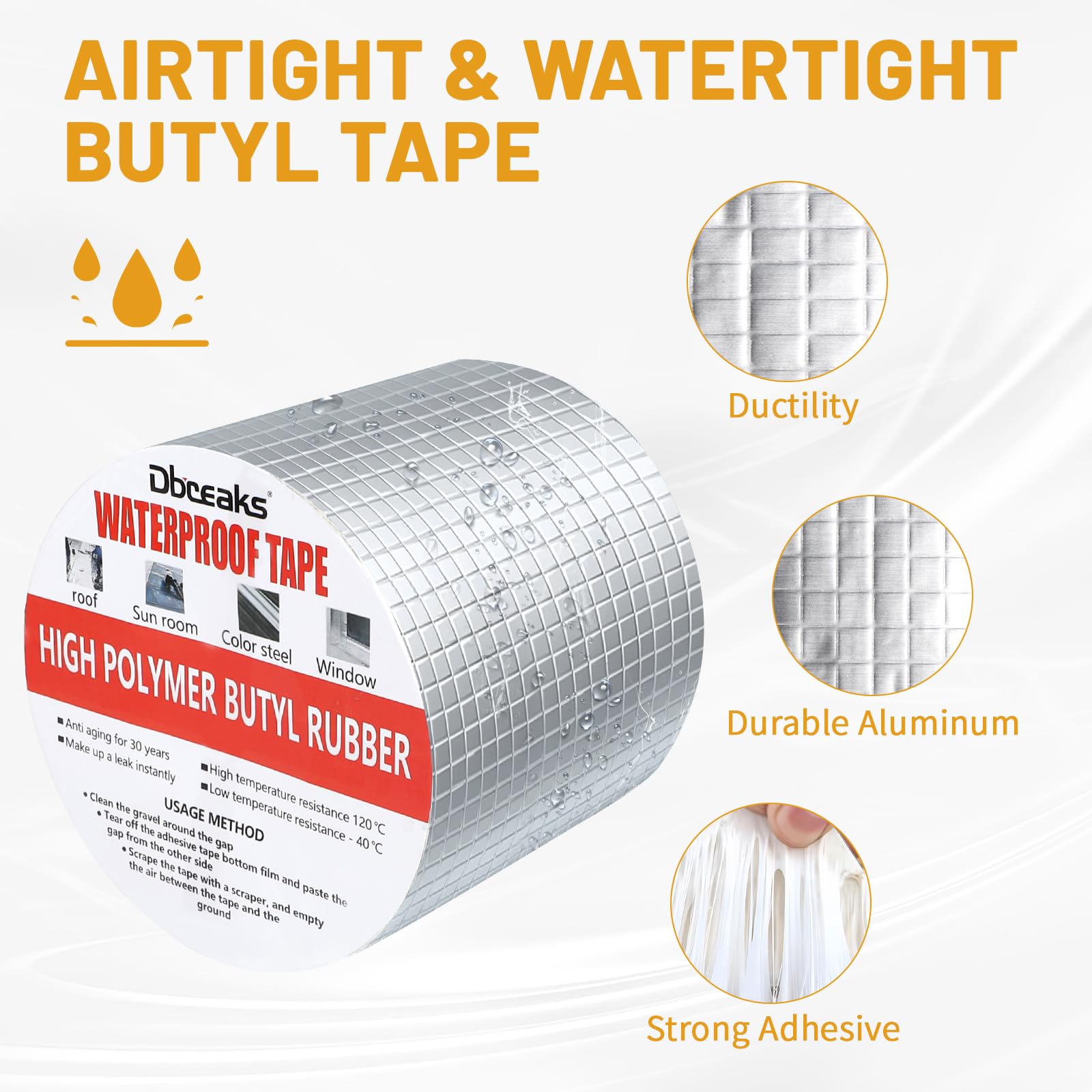 DBREAKS Nastro in alluminio butilico, 150 mm x 10 m x 1,5 mm, impermeabile, in alluminio, autoadesivo, nastro di riparazione, nastro in butile